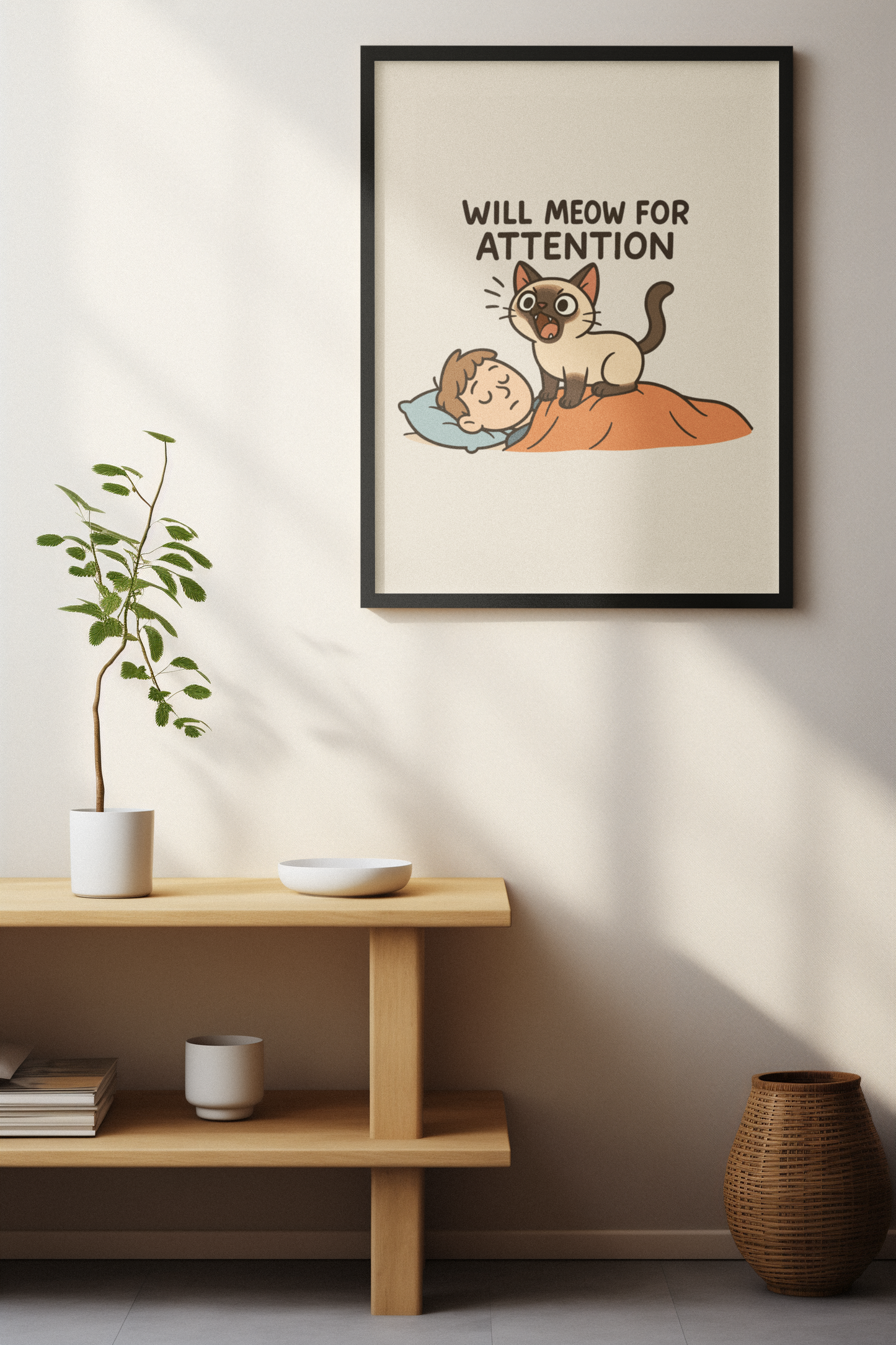 Funny Cat Memes: Playful Cat Matte Vertical Poster - 'Will Meow for Attention'