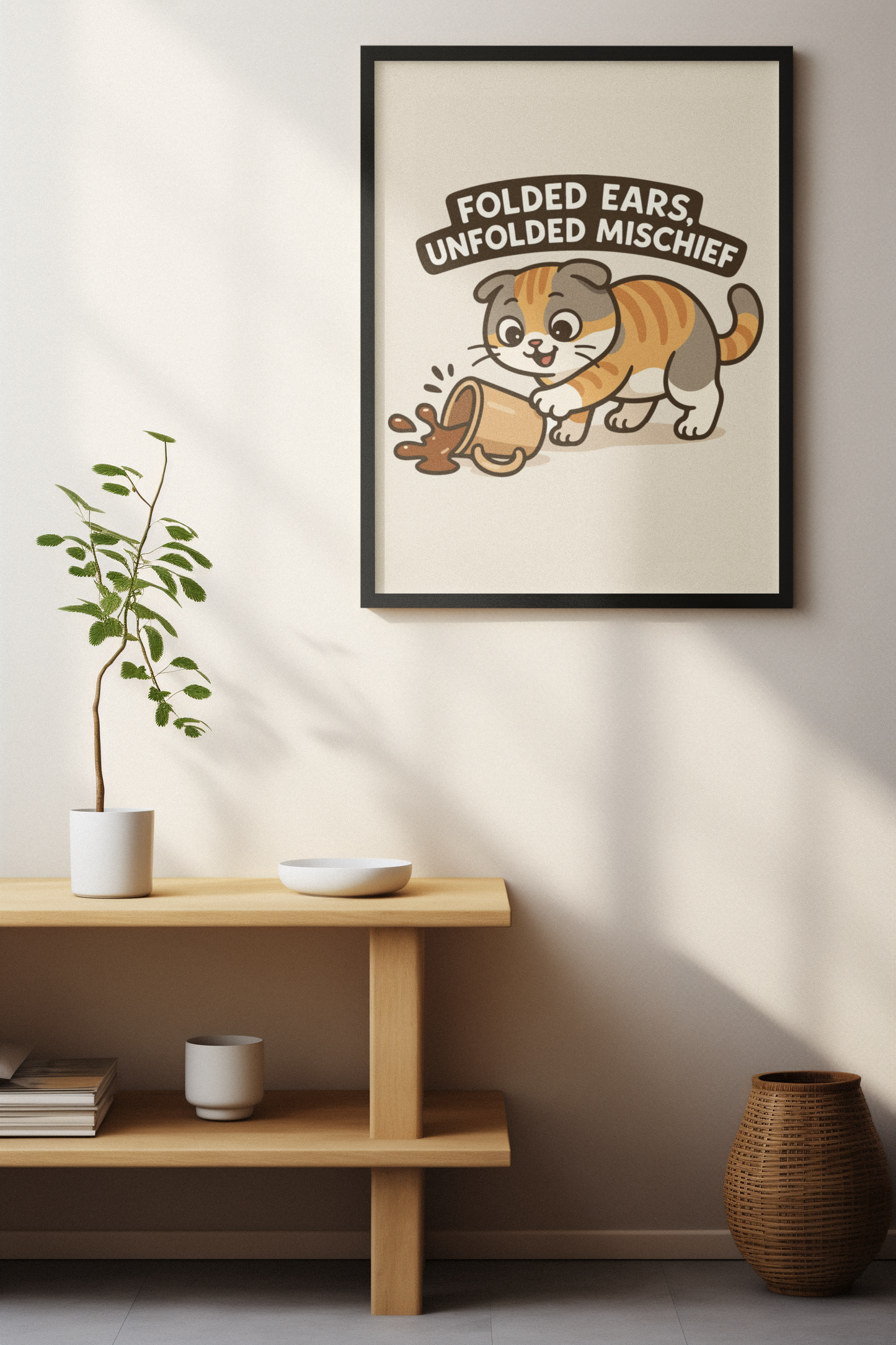 Funny Cat Memes: Cute Cat Poster - 'Folded Ears, Unfolded Mischief'