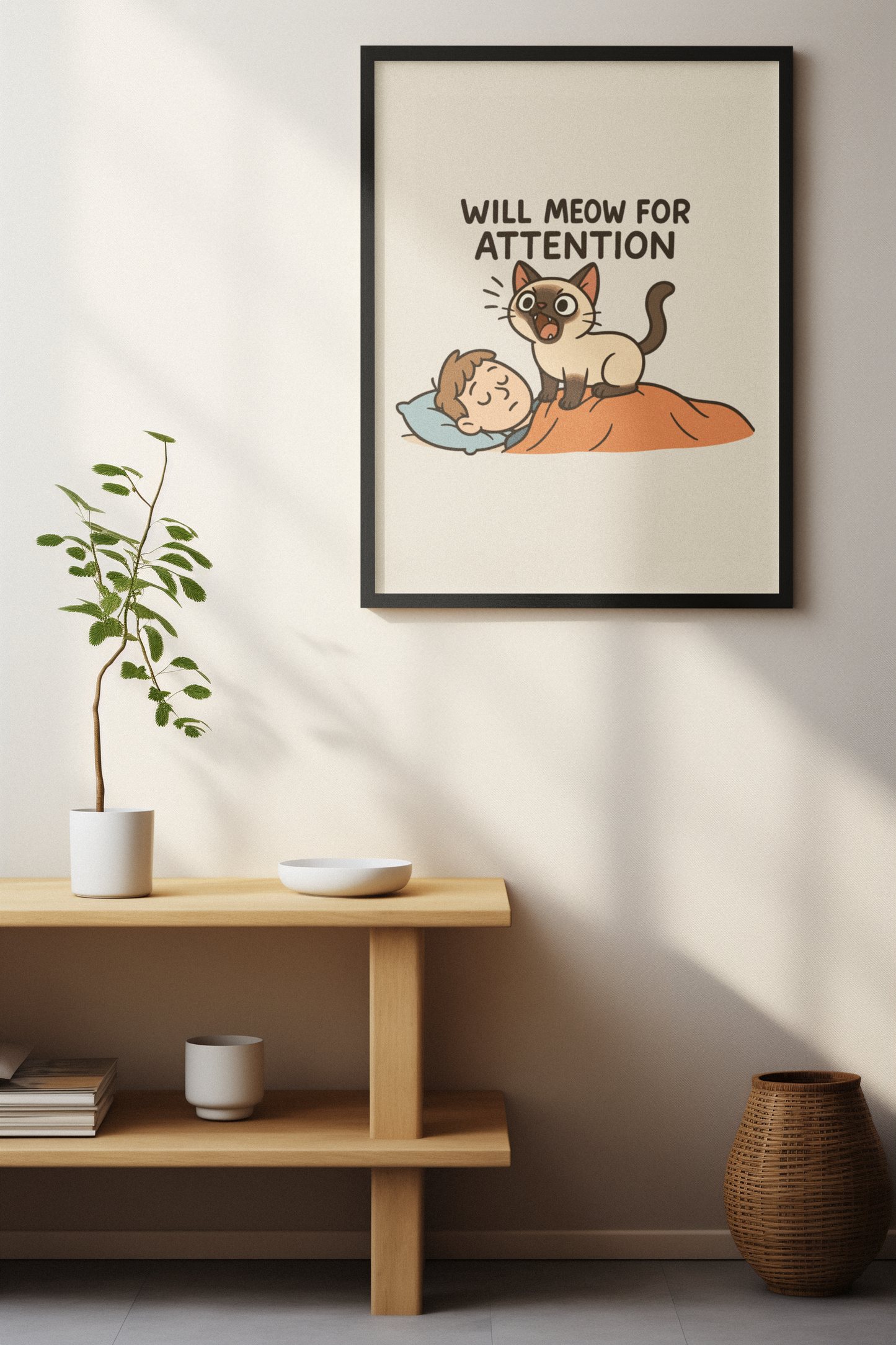 Funny Cat Memes: Playful Cat Matte Vertical Poster - 'Will Meow for Attention'