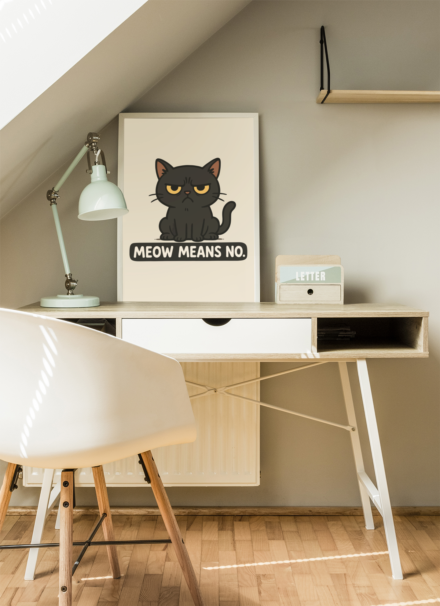 Funny Cat Memes Poster - 'Meow Means No' Matte Wall Art
