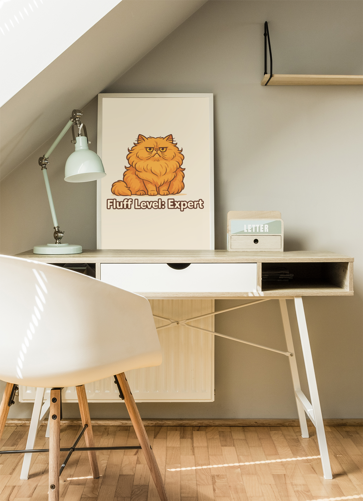 Fluff Level: Expert Cat Poster – Cute Matte Wall Art for Cat Lovers, Funny Cat Meme Posters