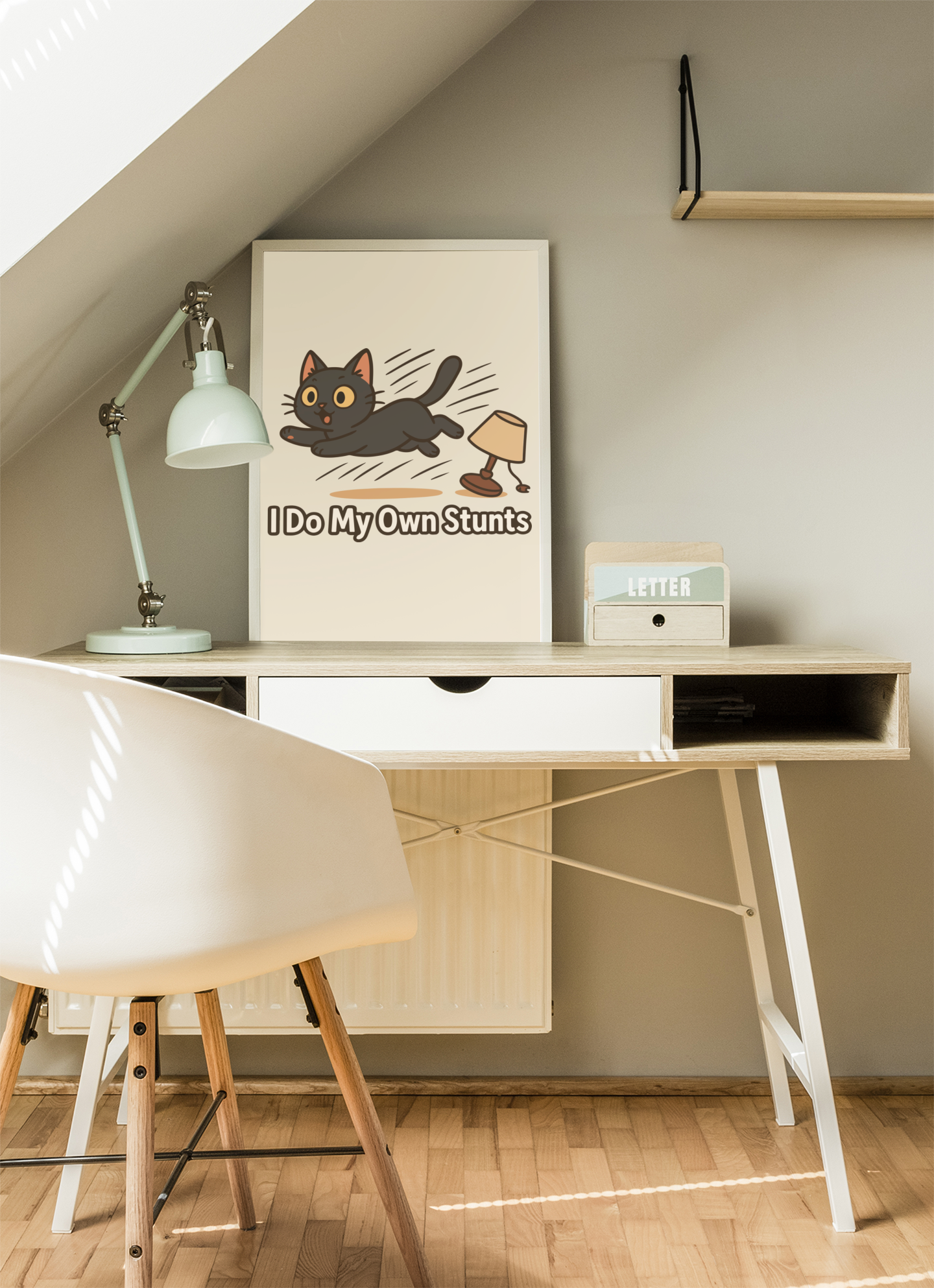 Funny Cat Memes Poster - "I Do My Own Stunts" - Matte Wall Art for Cat Lovers