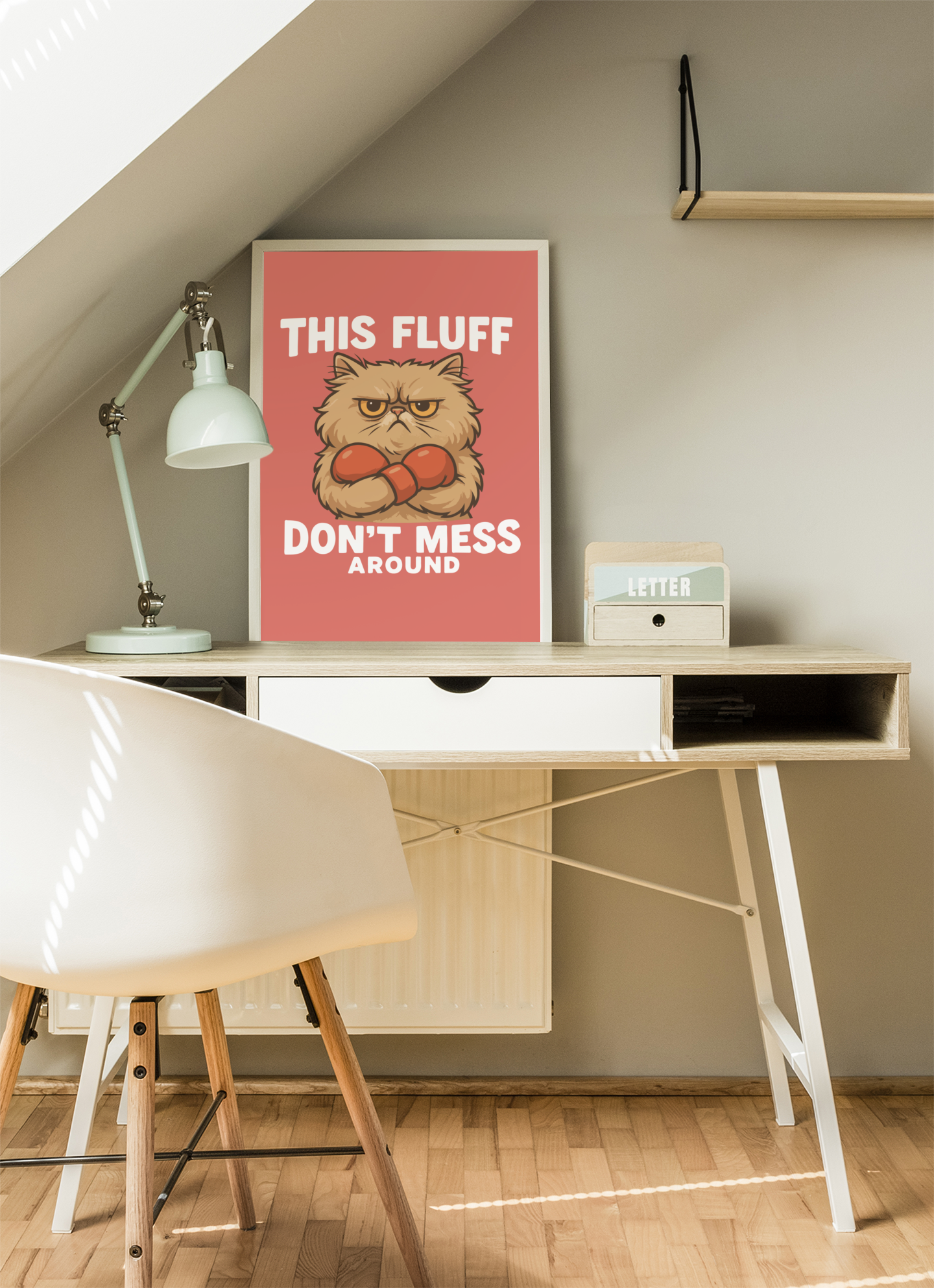 Funny Cat Memes Poster - 'This Fluff Don't Mess Around' - Matte Vertical Wall Art