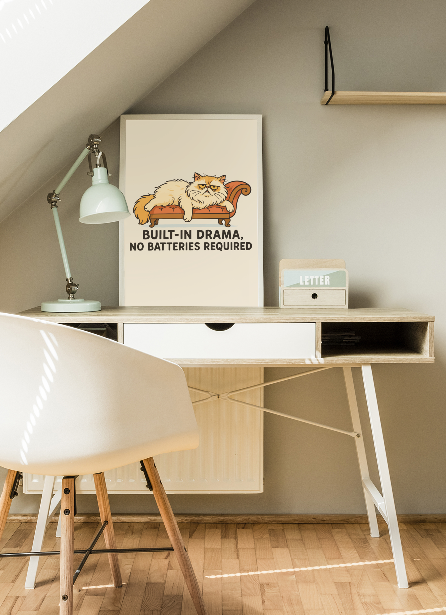 Funny Cat Memes Poster - Built-in Drama, No Batteries Required, Cute Cat Wall Art