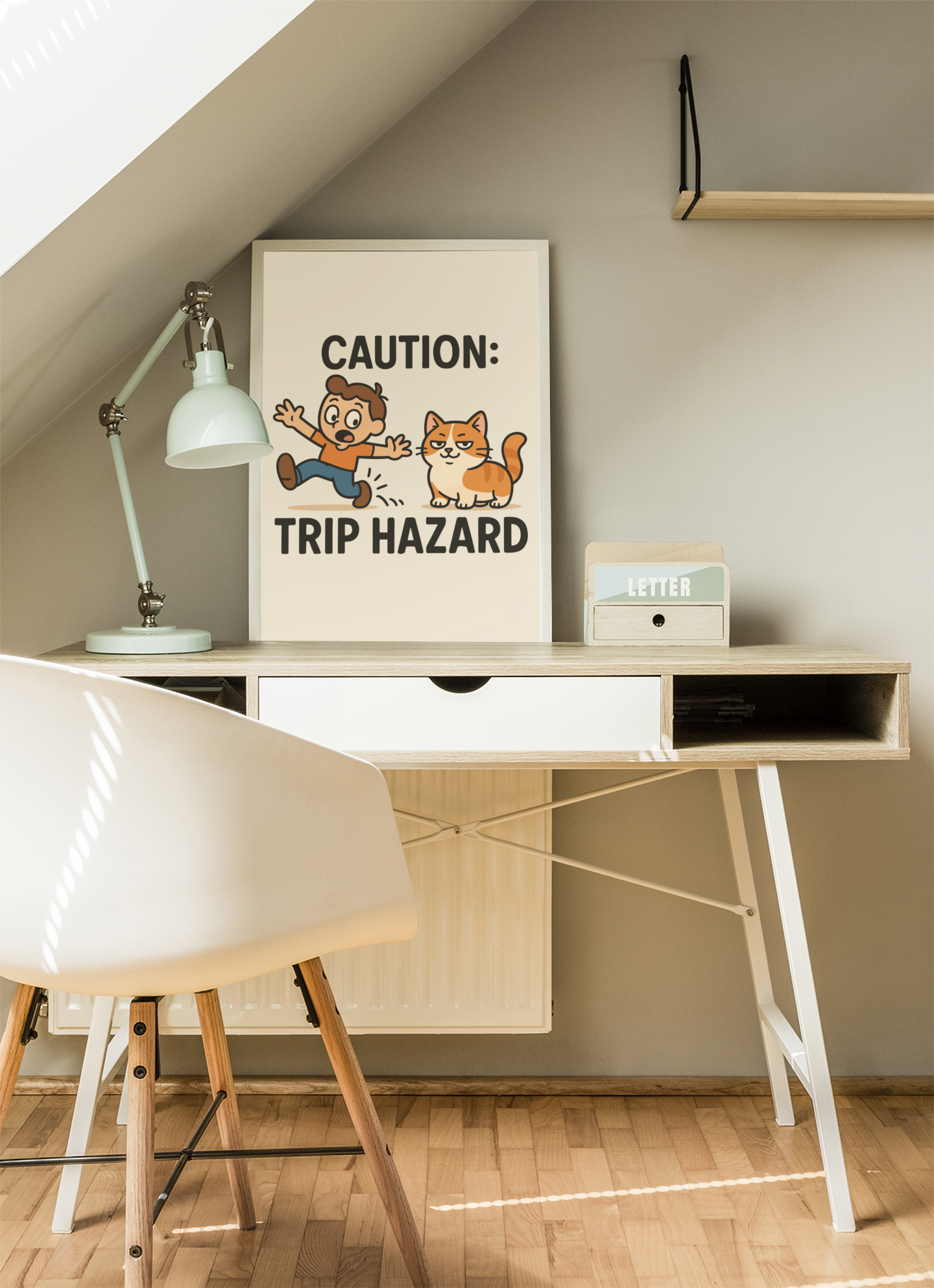 Funny Cat Memes: Whimsical Cat Warning Poster - Caution: Trip Hazard