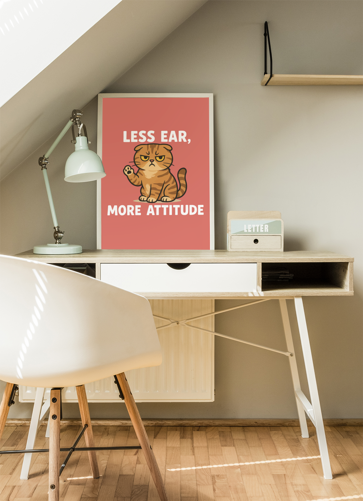 Funny Cat Memes Poster - 'Less Ear, More Attitude' Wall Art