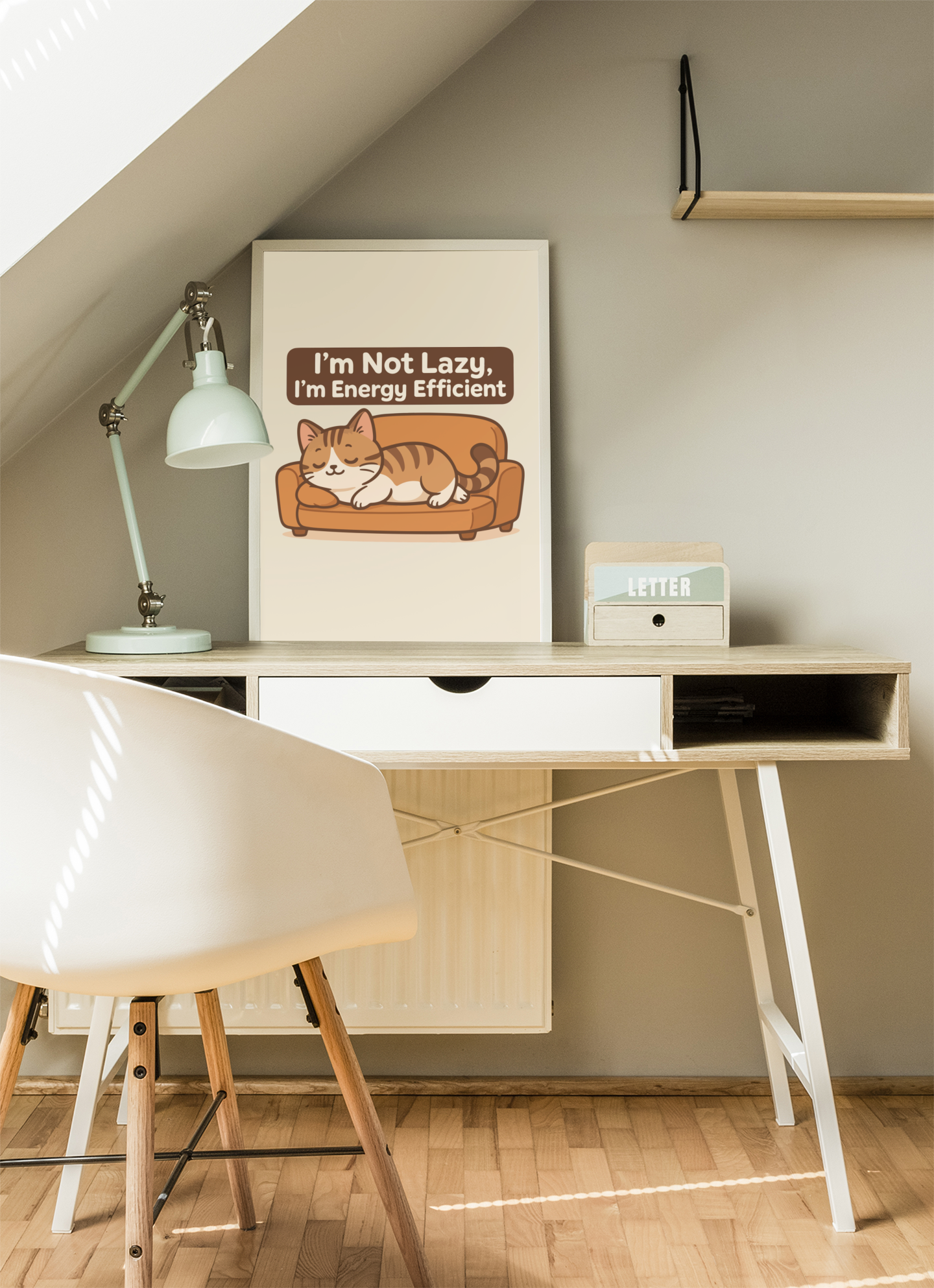 Funny Cat Memes: Cute Cat Poster - "I'm Not Lazy, I'm Energy Efficient" - Perfect for Cat Lovers