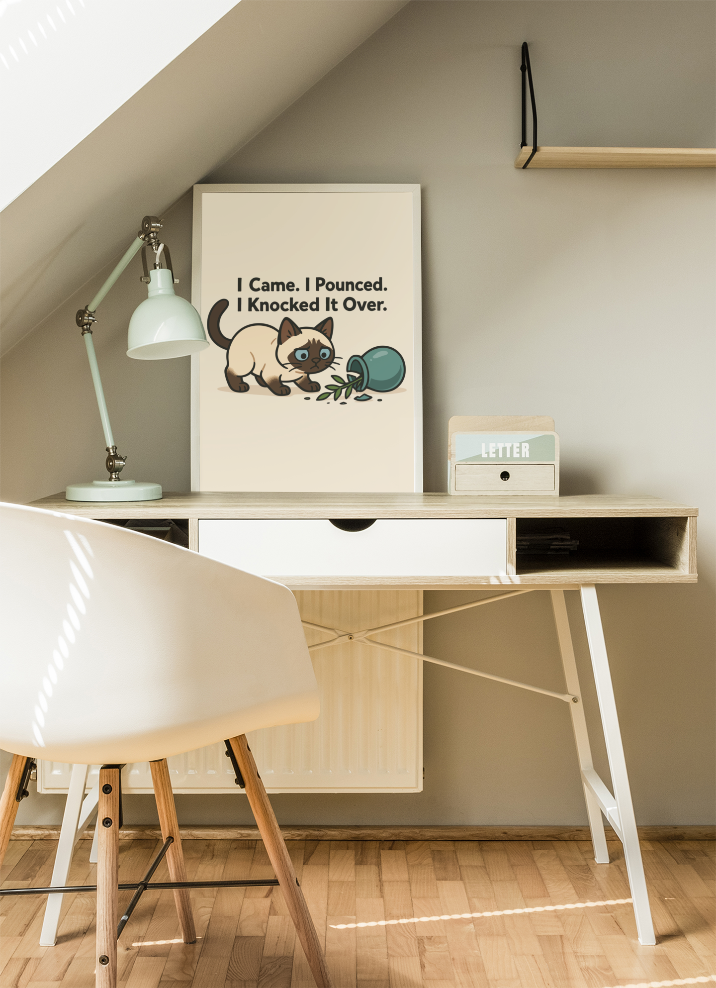 Funny Cat Memes: Whimsical Cat Wall Art Poster - 'I Came. I Pounced. I Knocked It Over.'