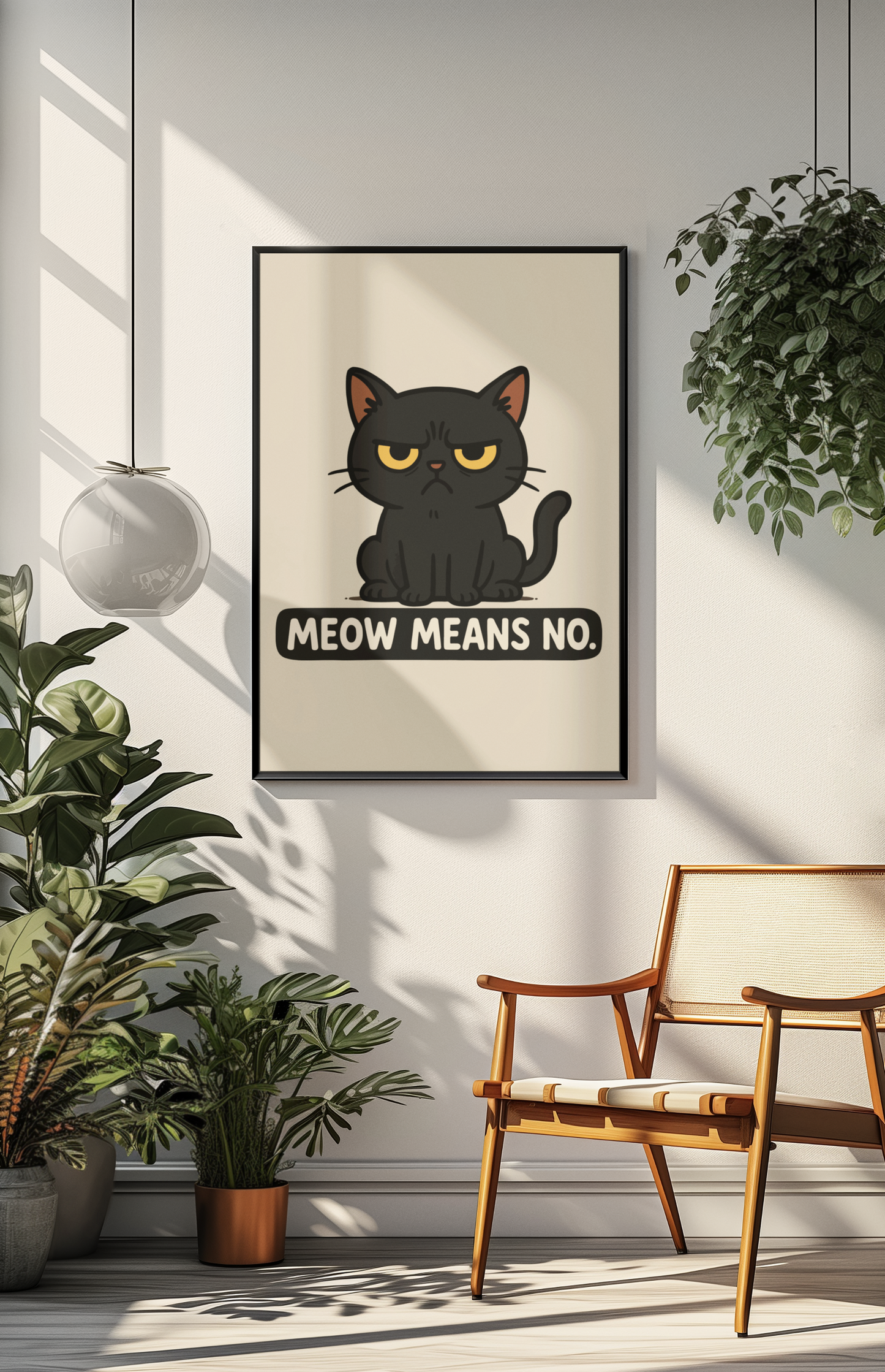 Funny Cat Memes Poster - 'Meow Means No' Matte Wall Art