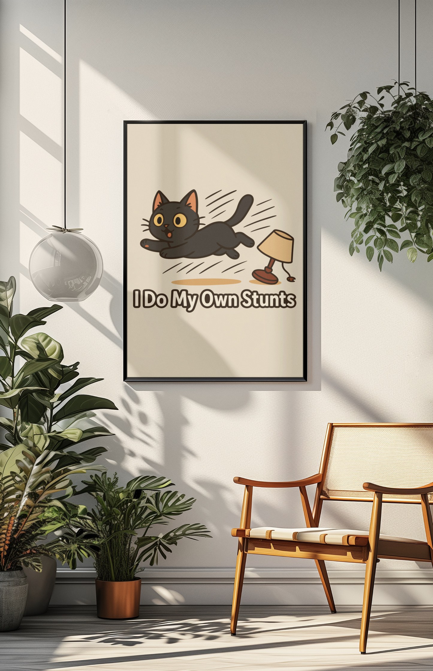 Funny Cat Memes Poster - "I Do My Own Stunts" - Matte Wall Art for Cat Lovers