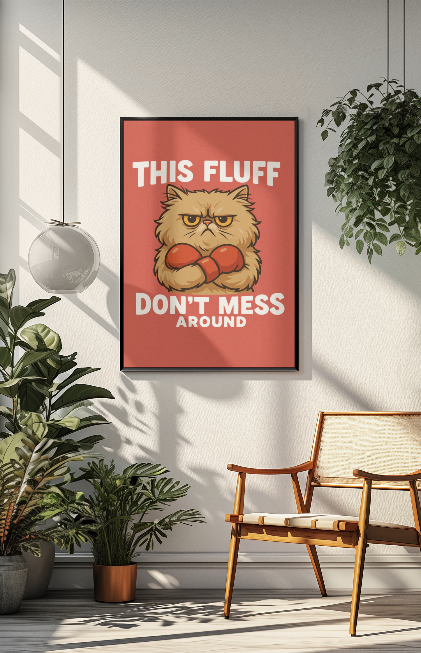 Funny Cat Memes Poster - 'This Fluff Don't Mess Around' - Matte Vertical Wall Art
