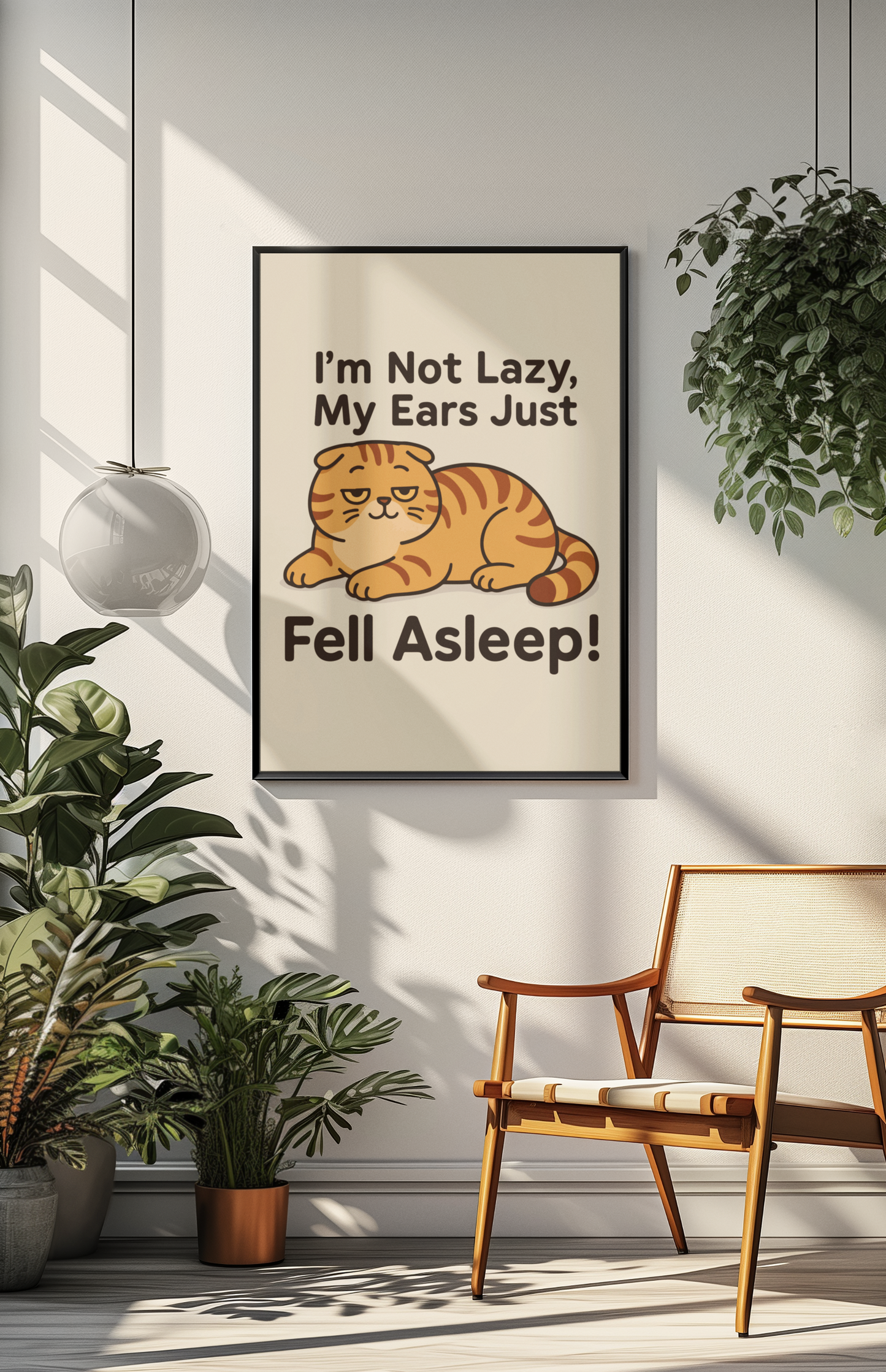 Funny Cat Memes: Cute Cat Poster - "I'm Not Lazy, My Ears Just Fell Asleep!" - Fun Home Decor