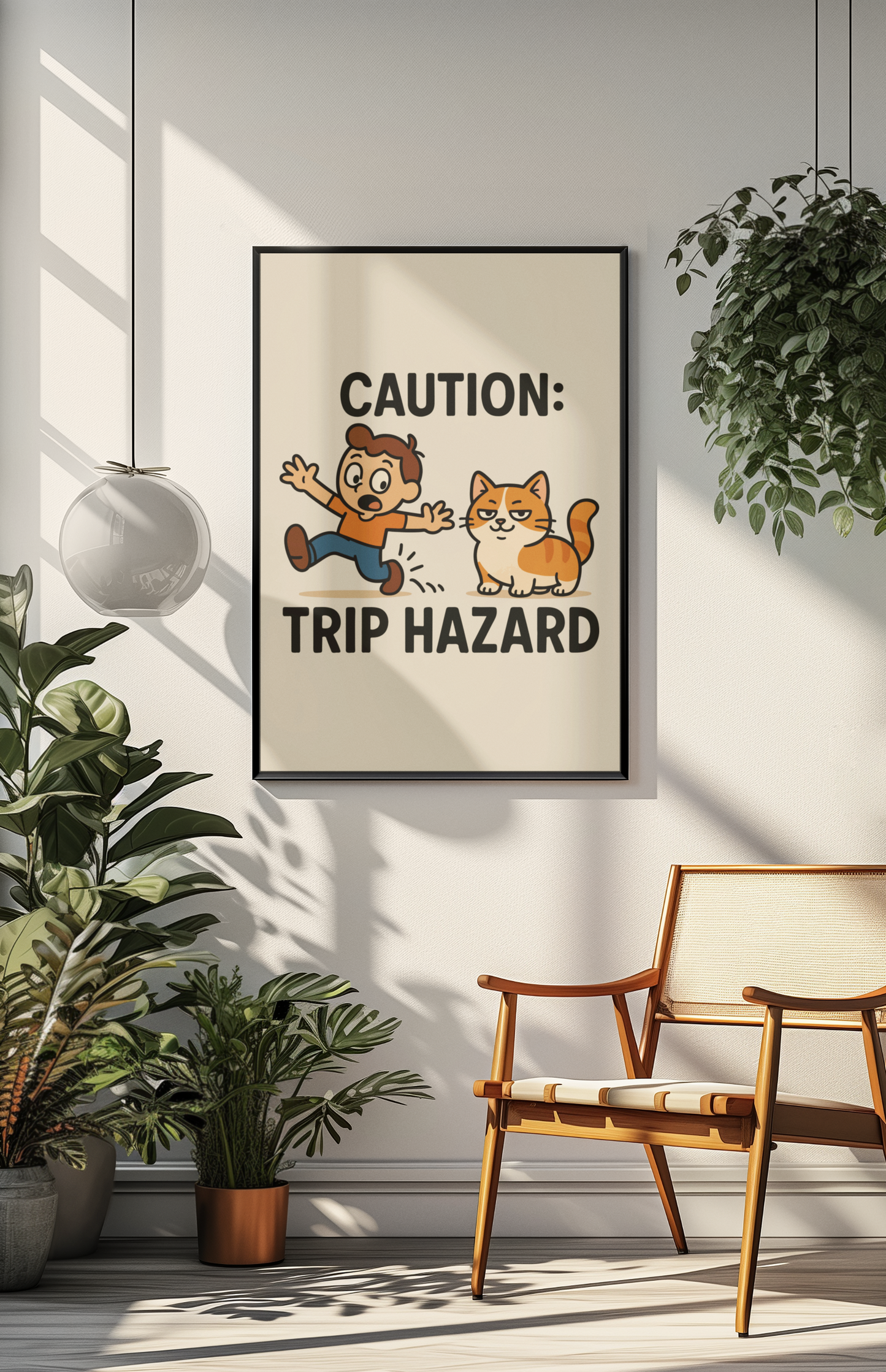 Funny Cat Memes: Whimsical Cat Warning Poster - Caution: Trip Hazard