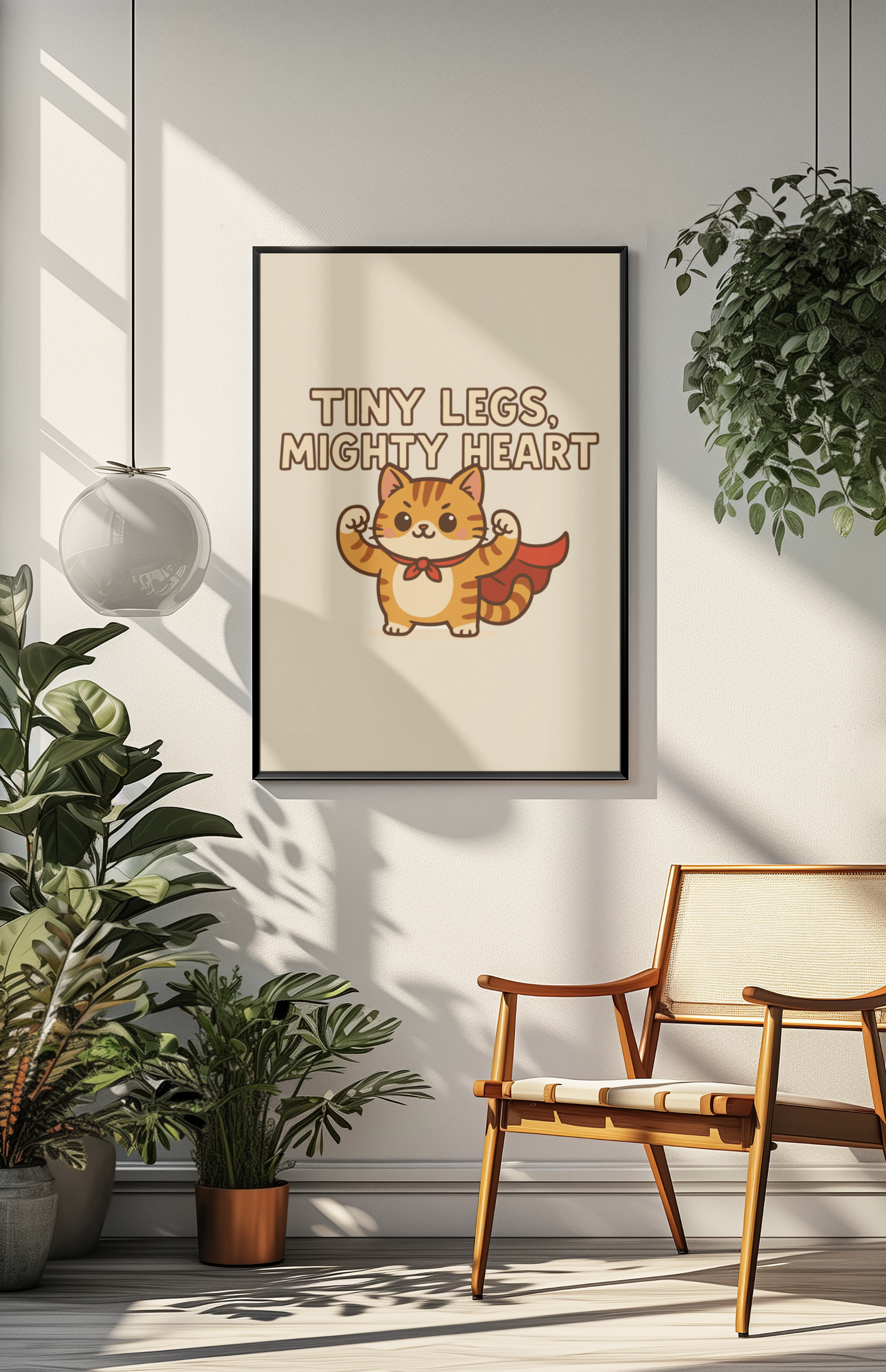 Funny Cat Memes: Whimsical Cat Poster - "Tiny Legs, Mighty Heart" - Inspirational Wall Art for Cat Lovers