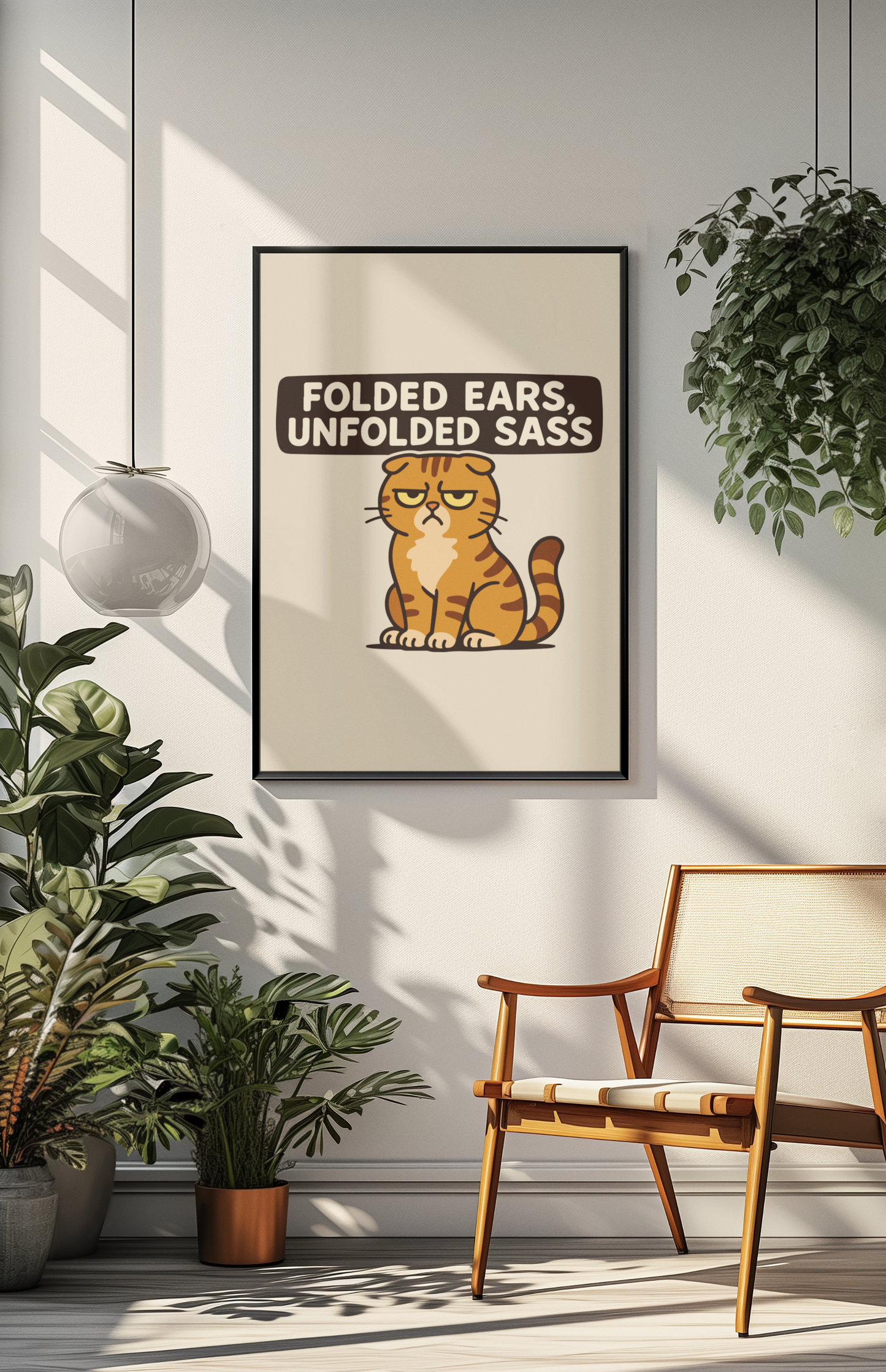 Funny Cat Memes Poster - "Folded Ears, Unfolded Sass" - Print for Pet Lovers