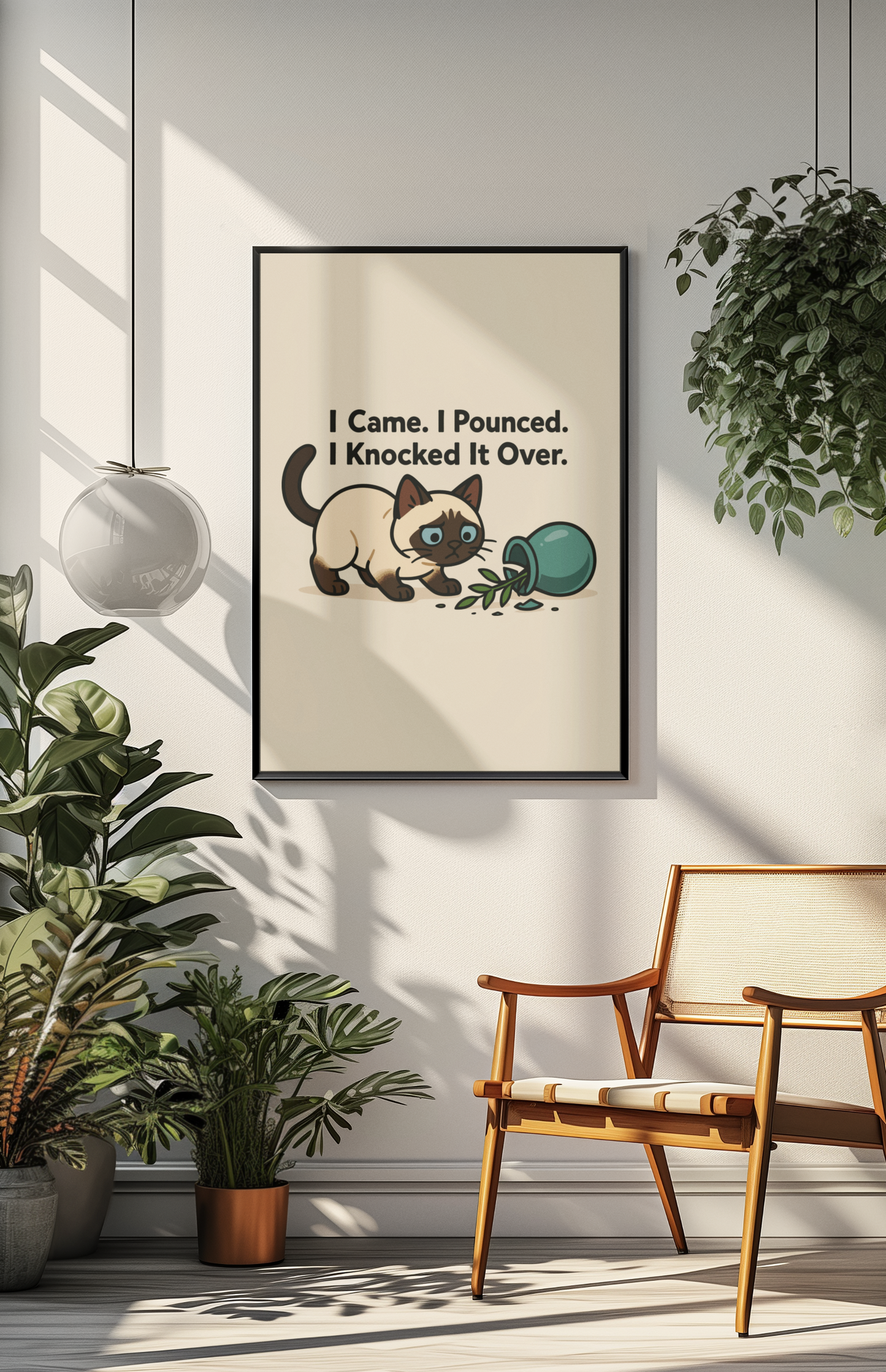 Funny Cat Memes: Whimsical Cat Wall Art Poster - 'I Came. I Pounced. I Knocked It Over.'