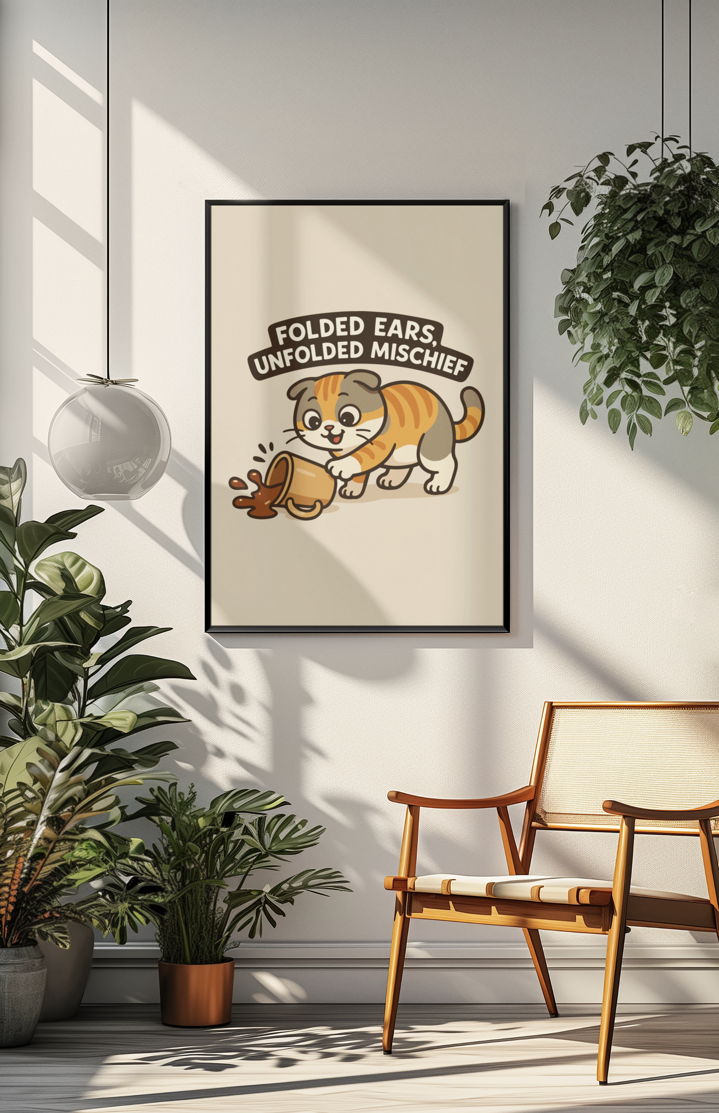 Funny Cat Memes: Cute Cat Poster - 'Folded Ears, Unfolded Mischief'