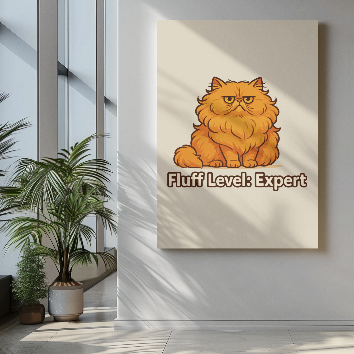 Fluff Level: Expert Cat Poster – Cute Matte Wall Art for Cat Lovers, Funny Cat Meme Posters
