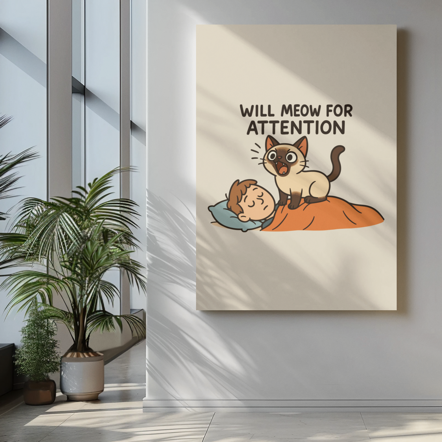 Funny Cat Memes: Playful Cat Matte Vertical Poster - 'Will Meow for Attention'