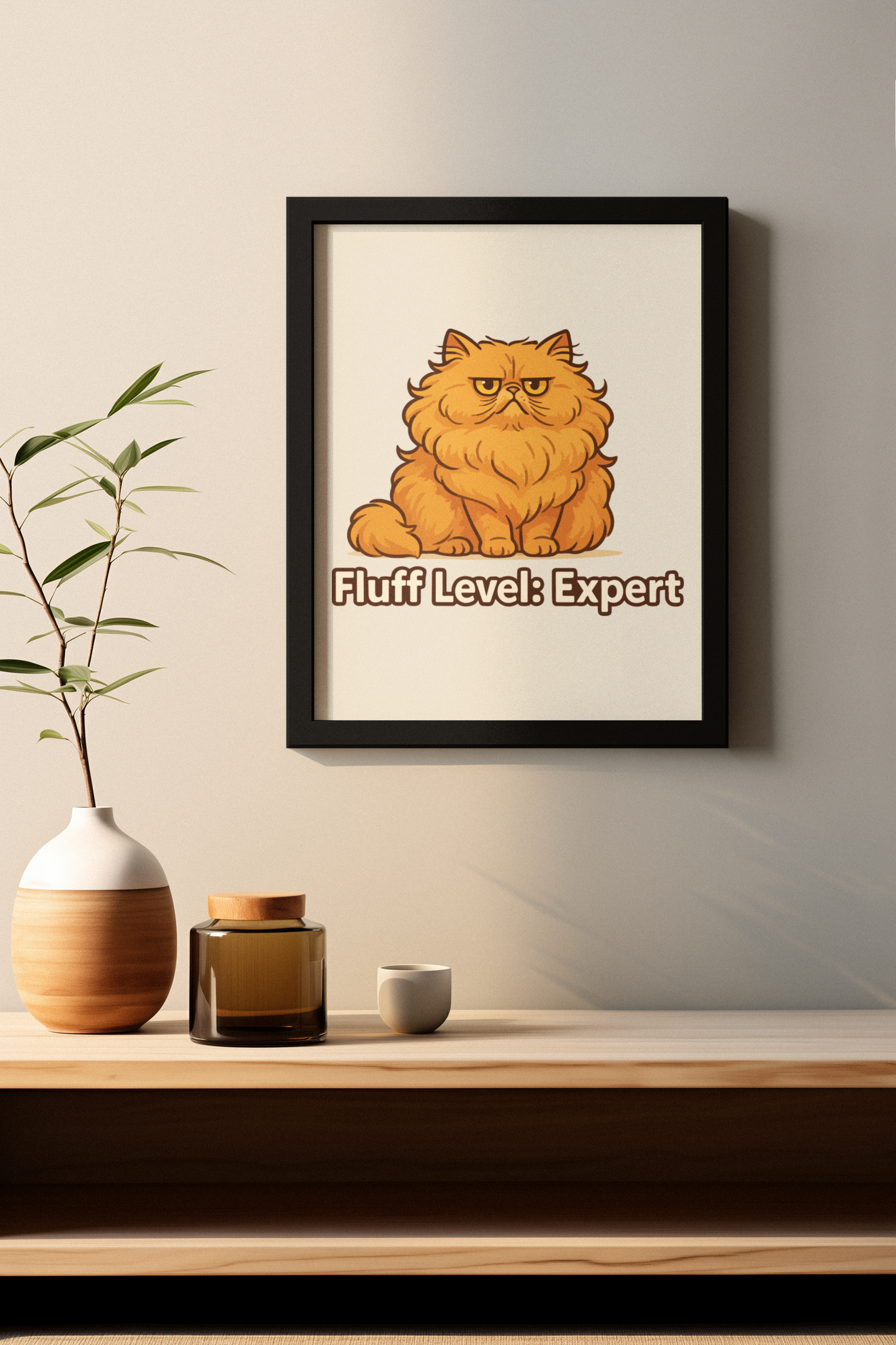 Fluff Level: Expert Cat Poster – Cute Matte Wall Art for Cat Lovers, Funny Cat Meme Posters