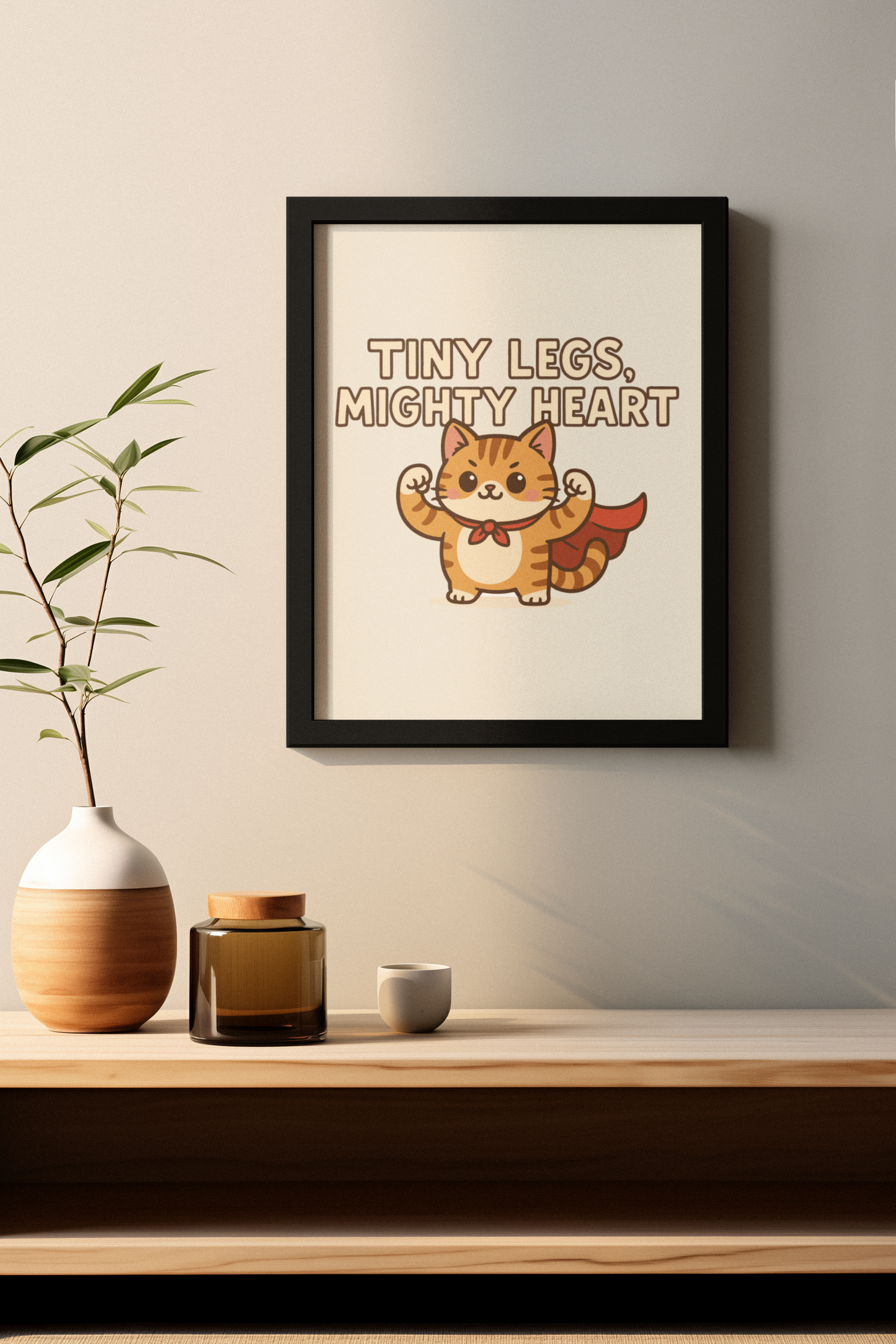 Funny Cat Memes: Whimsical Cat Poster - "Tiny Legs, Mighty Heart" - Inspirational Wall Art for Cat Lovers