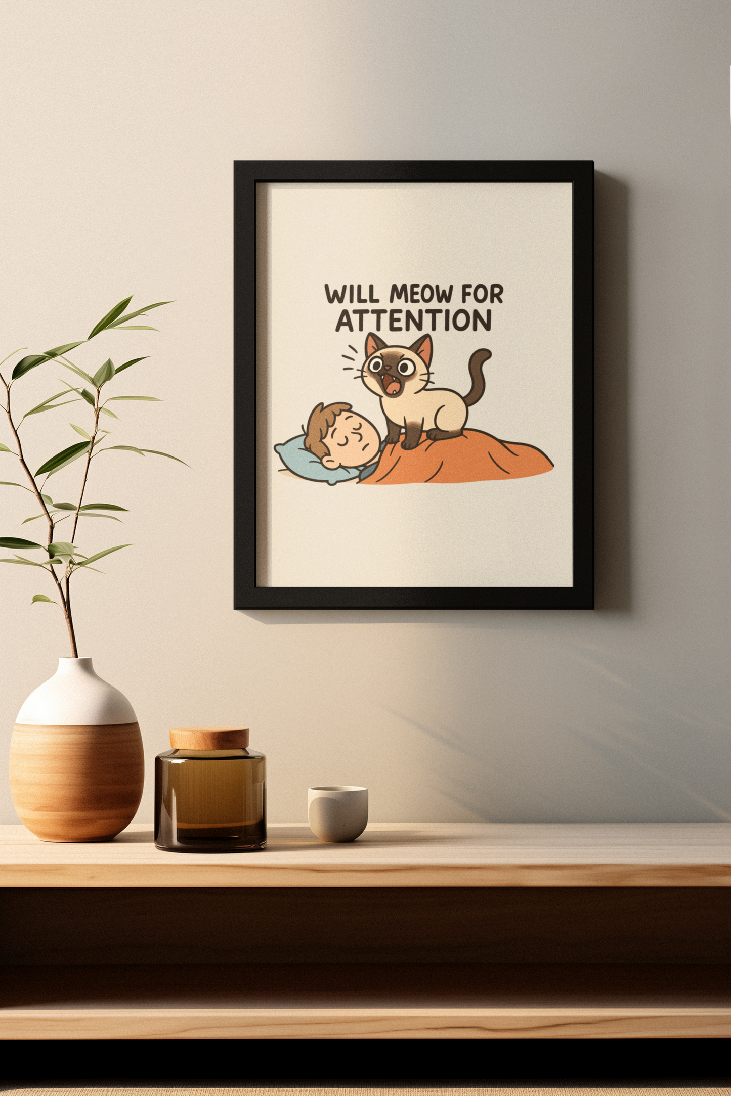 Funny Cat Memes: Playful Cat Matte Vertical Poster - 'Will Meow for Attention'