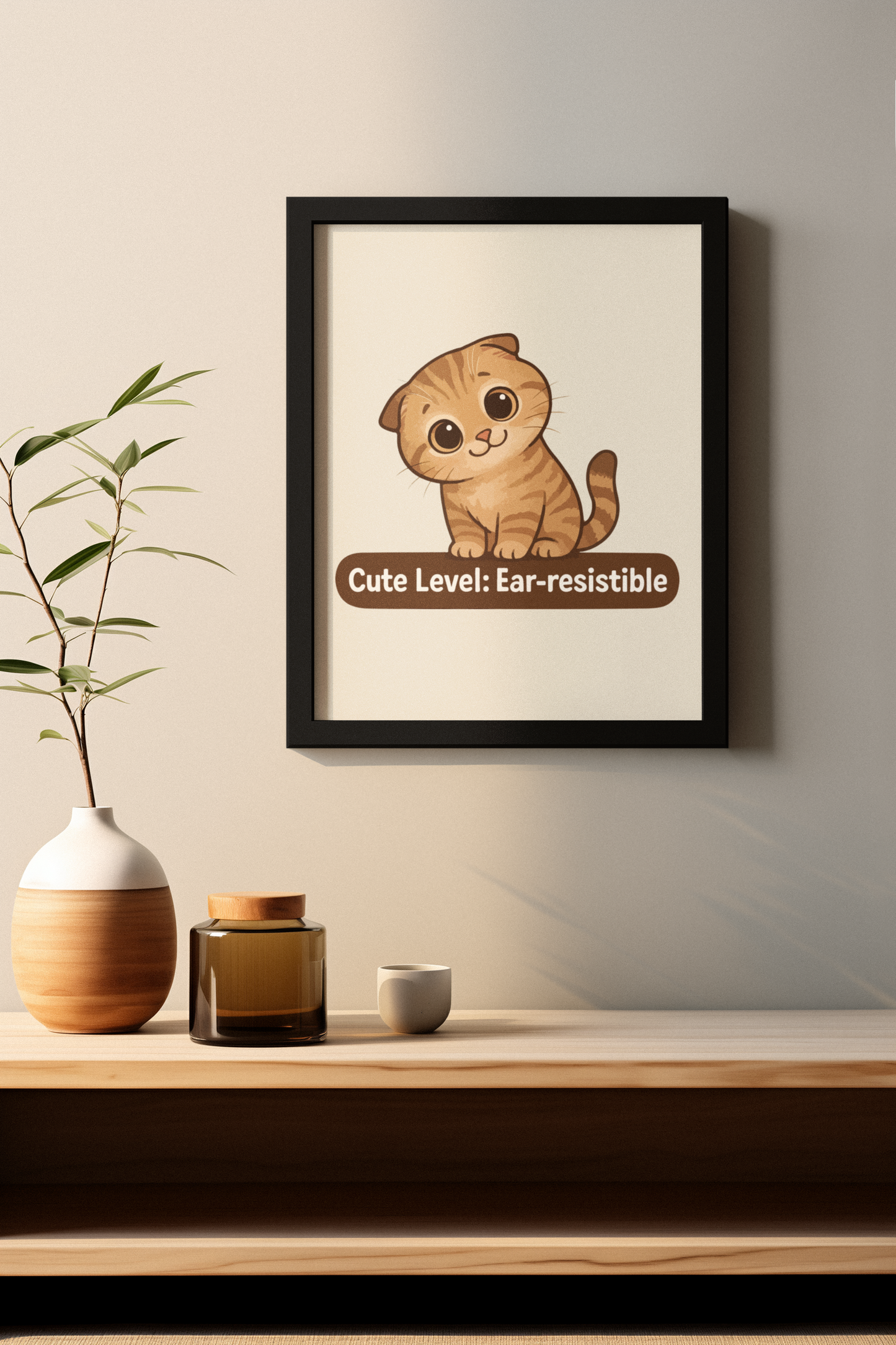 Funny Cat Memes: Cute Cat Vertical Poster - "Cute Level: Ear-resistible"
