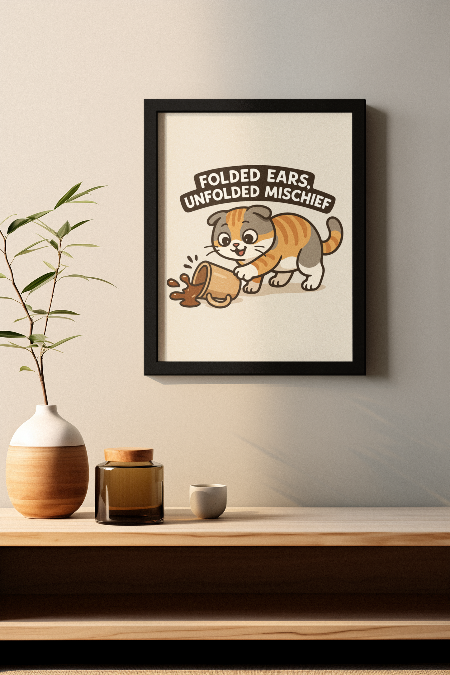 Funny Cat Memes: Cute Cat Poster - 'Folded Ears, Unfolded Mischief'