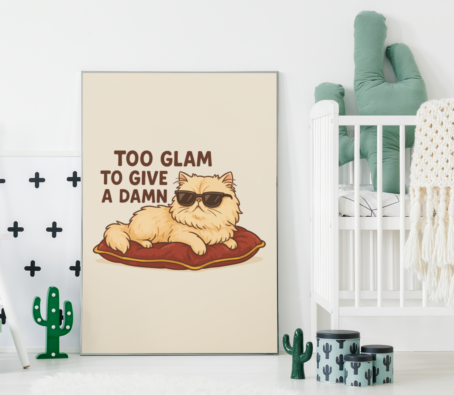Chic Cat Themed Matte Vertical Posters - 'Too Glam to Give a Damn'