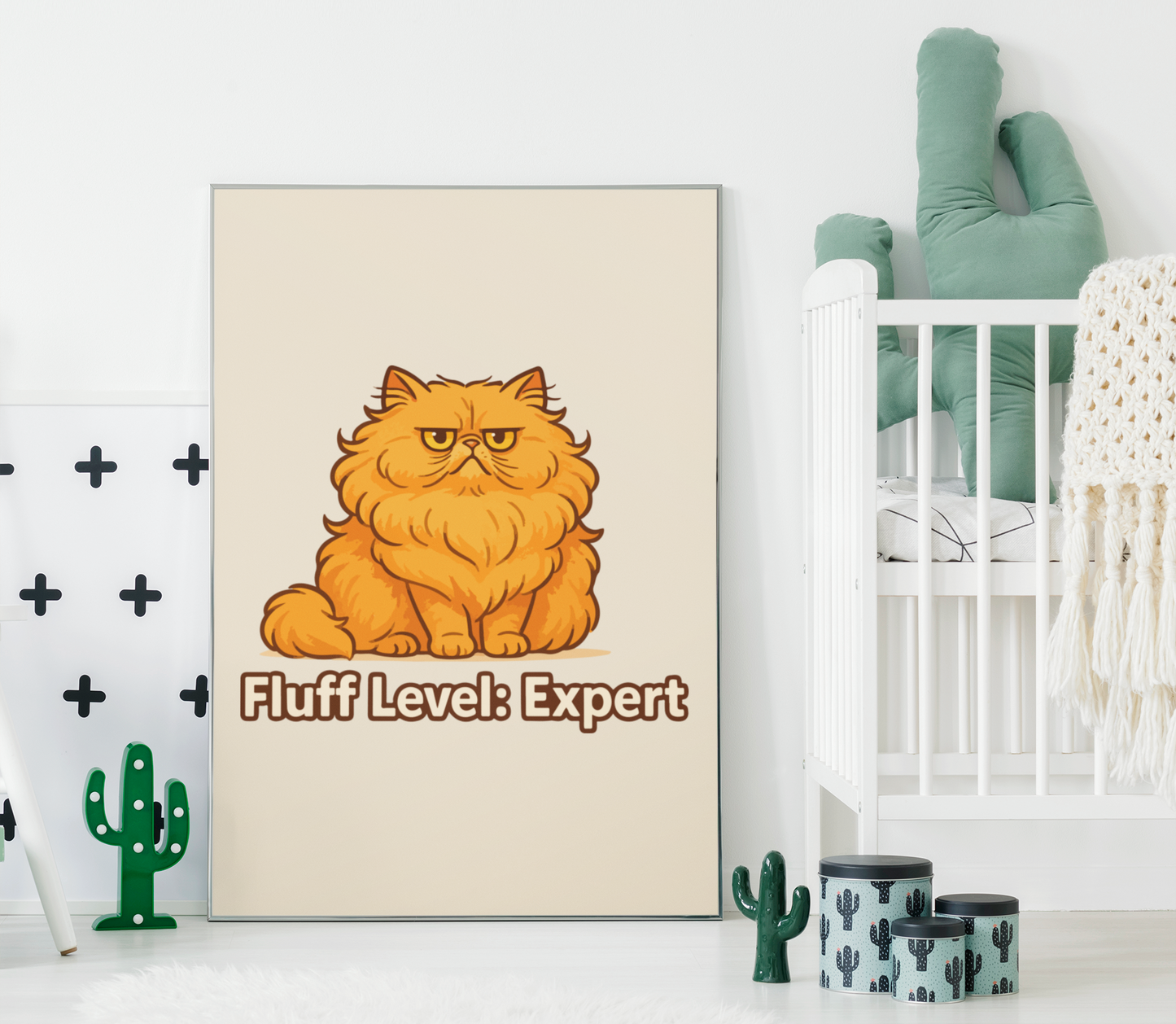 Fluff Level: Expert Cat Poster – Cute Matte Wall Art for Cat Lovers, Funny Cat Meme Posters