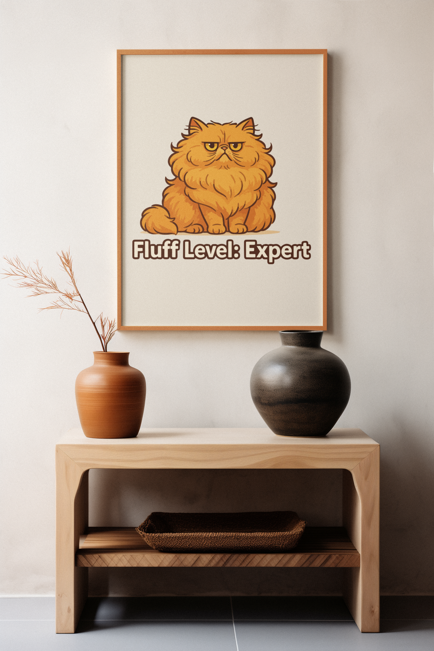 Fluff Level: Expert Cat Poster – Cute Matte Wall Art for Cat Lovers, Funny Cat Meme Posters