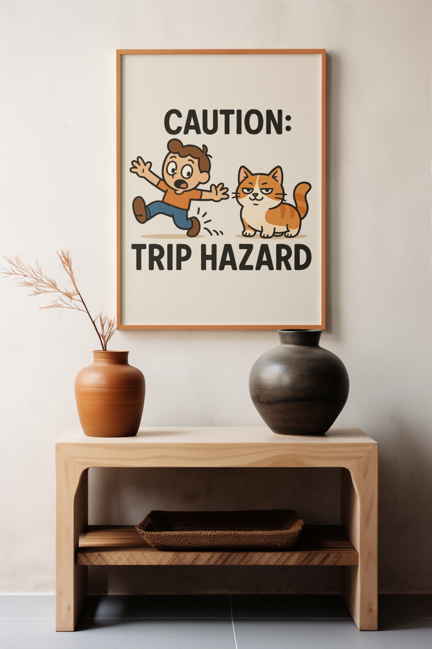 Funny Cat Memes: Whimsical Cat Warning Poster - Caution: Trip Hazard