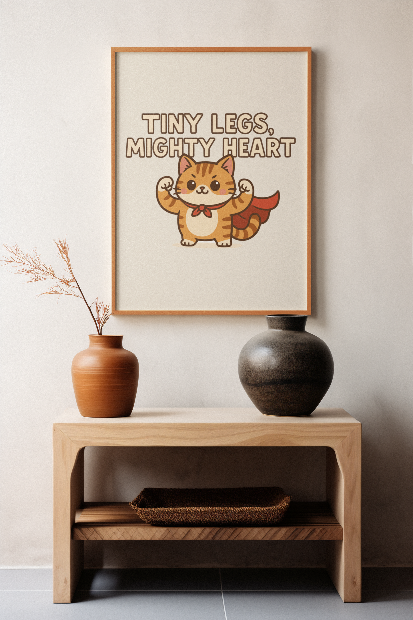 Funny Cat Memes: Whimsical Cat Poster - "Tiny Legs, Mighty Heart" - Inspirational Wall Art for Cat Lovers