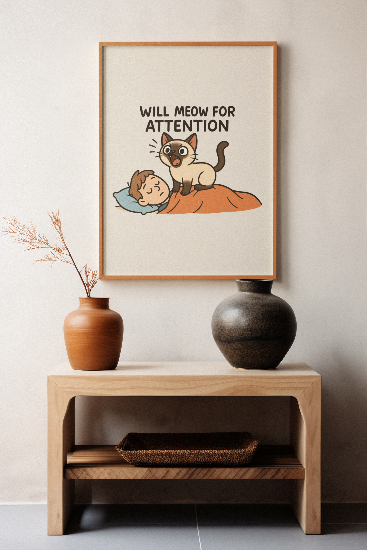 Funny Cat Memes: Playful Cat Matte Vertical Poster - 'Will Meow for Attention'
