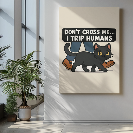 Humorous Cat Poster - 'Don't Cross Me... I Trip Humans' Wall Art
