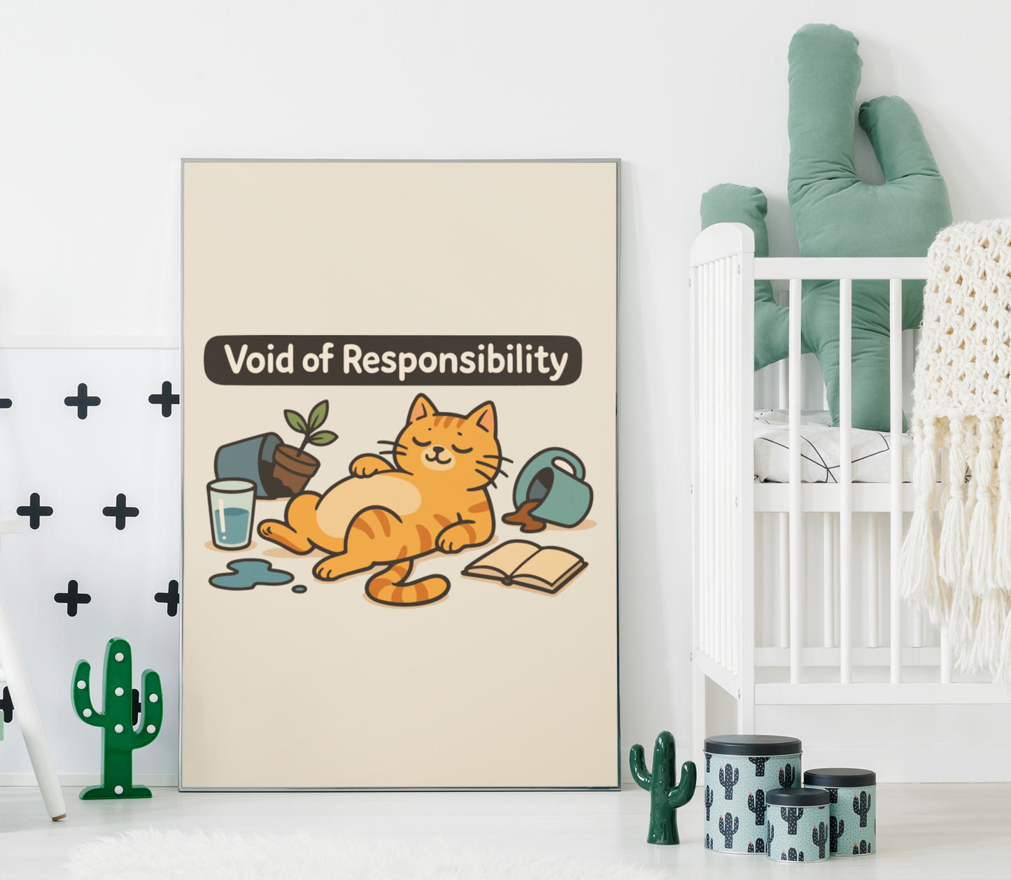 Playful Cat Poster - Void of Responsibility Home Decor, Funny Cat Wall Art Prints