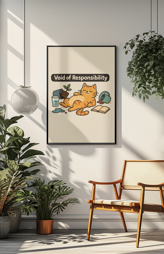 Playful Cat Poster - Void of Responsibility Home Decor, Funny Cat Wall Art Prints