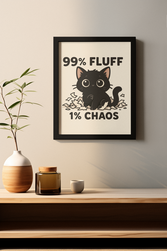 99% Fluff 1% Chaos Cat Poster – Cute Matte Vertical Wall Art for Pet Lovers