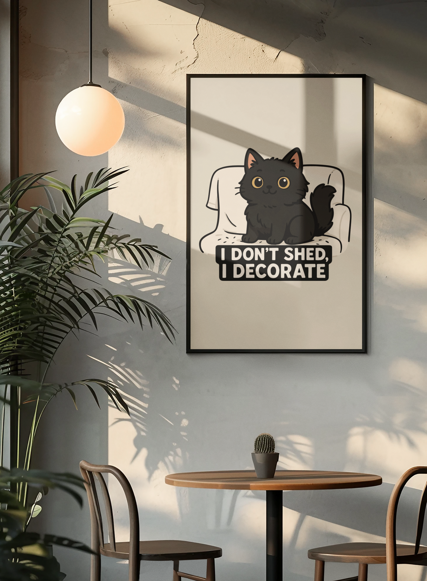 Funny Cat Memes: Cute Cat Poster - "I Don't Shed, I Decorate" - Matte Vertical Wall Art for Cat Lovers