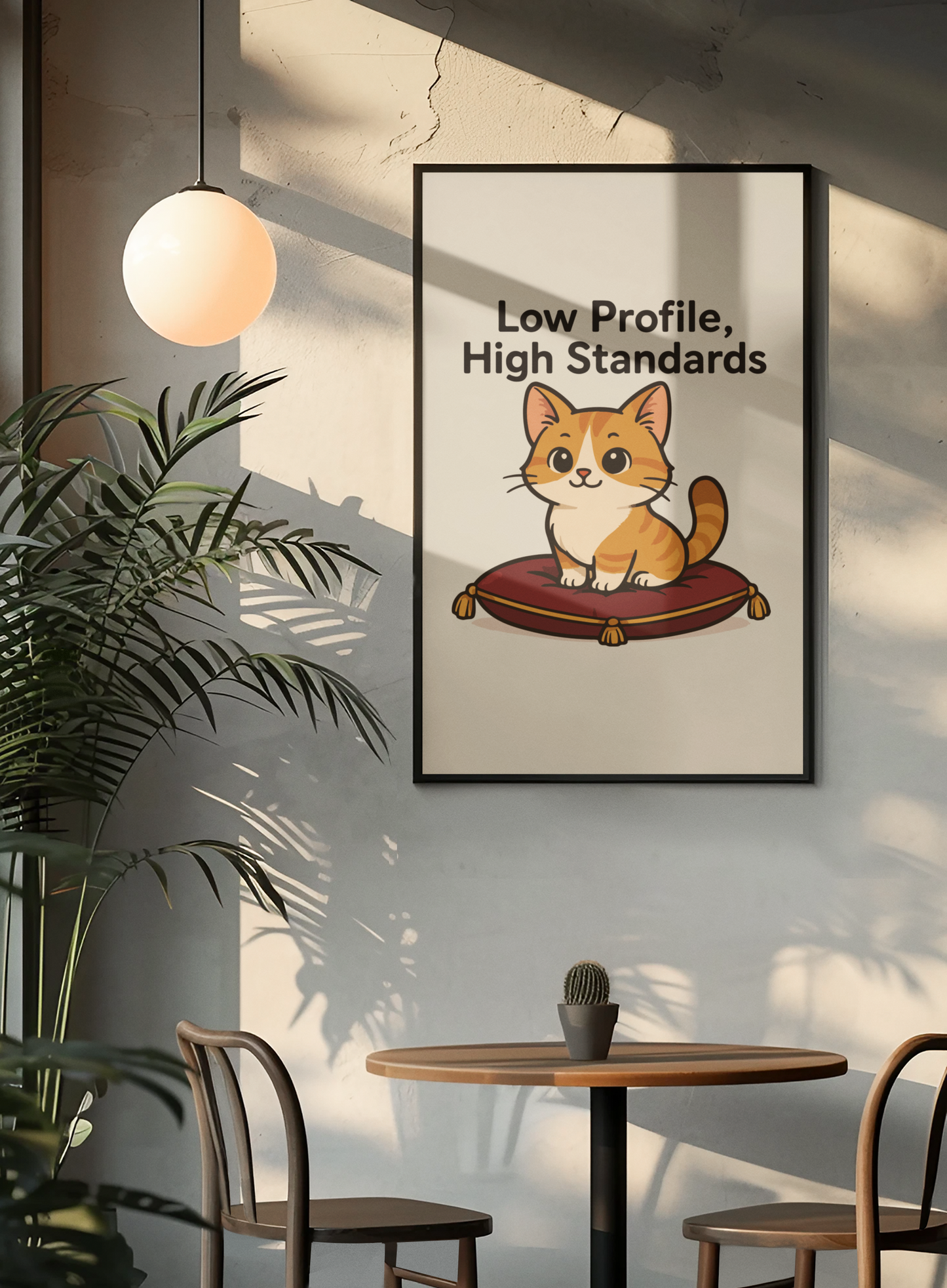 Funny Cat Memes: Cat-Themed Matte Vertical Poster - 'Low Profile, High Standards'