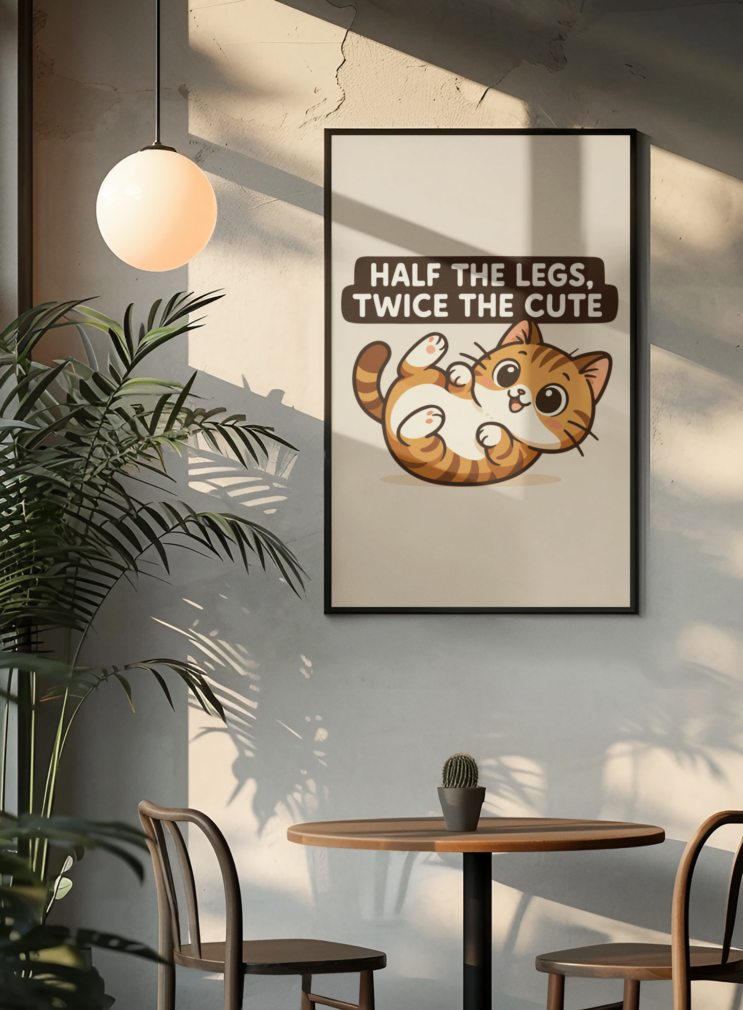 Funny Cat Memes: Cute Cat Poster - 'Half the Legs, Twice the Cute' - Matte Vertical Wall Art