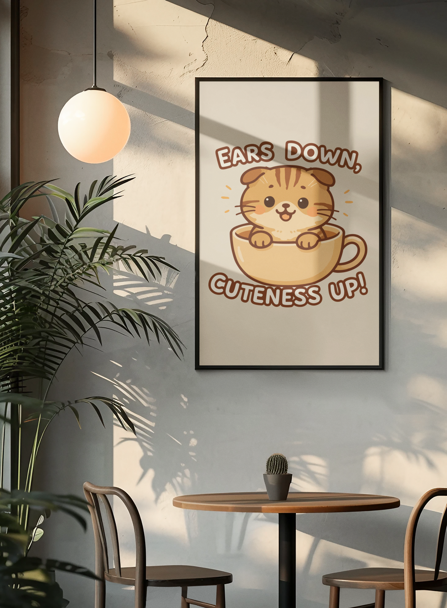 Funny Cat Memes: Cute Cat Poster – 'Ears Down, Cuteness Up!' – Whimsical Home Decor