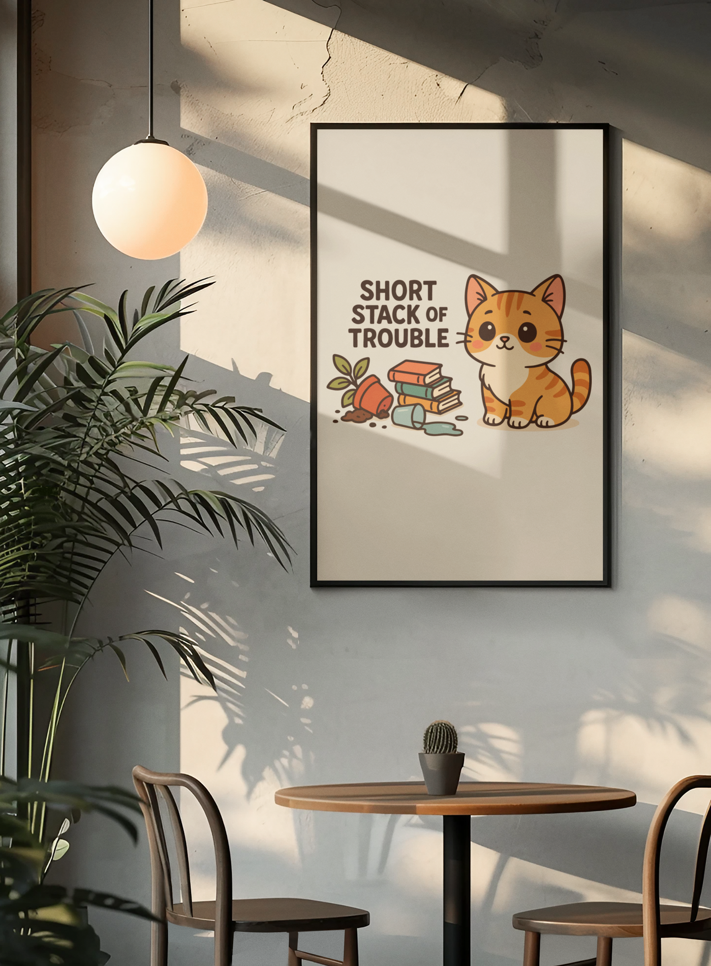 Funny Cat Memes: Cute Cat Matte Vertical Poster - Short Stack of Trouble