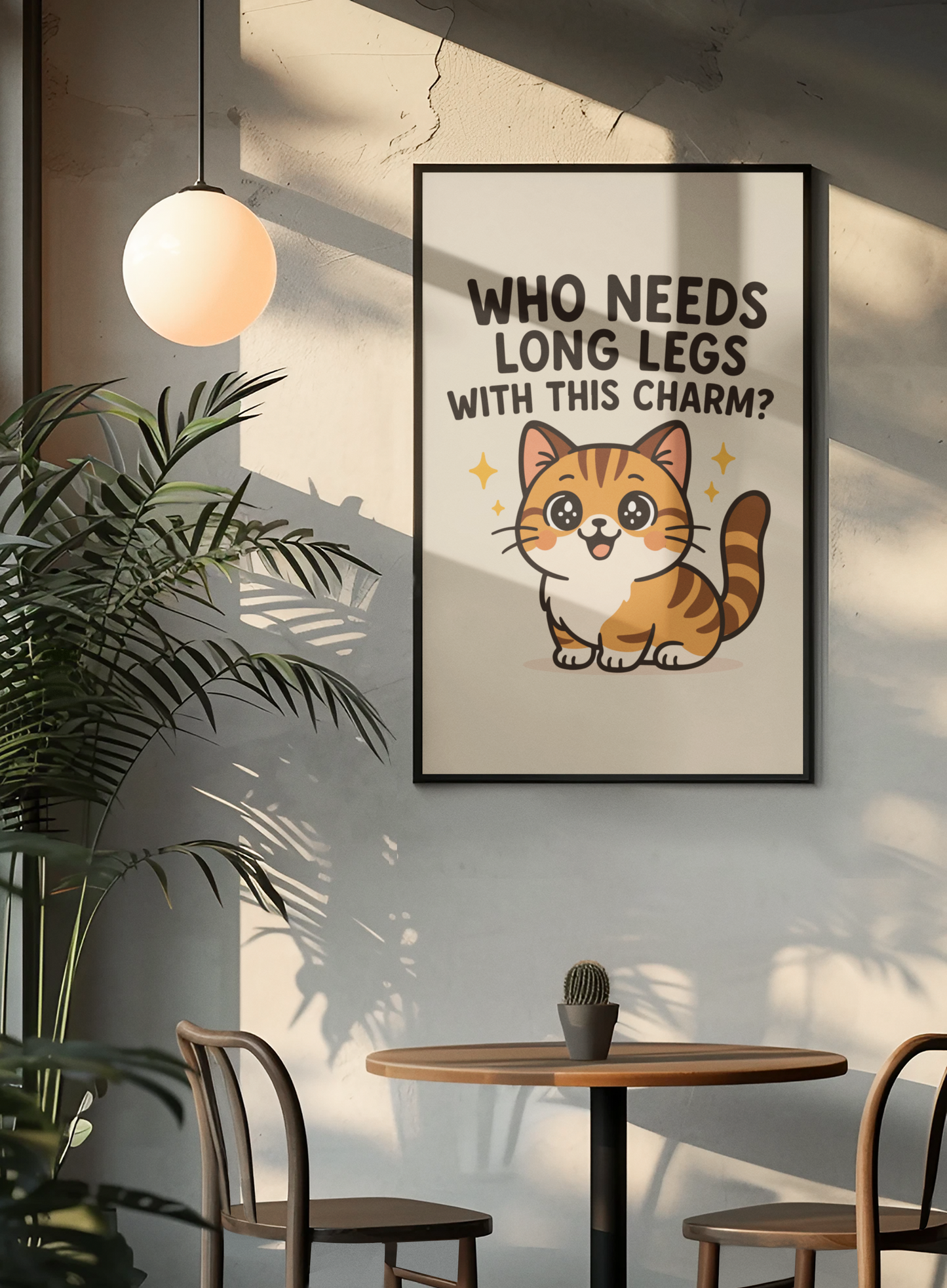 Funny Cat Memes: Cute Cat Wall Poster - 'Who Needs Long Legs With This Charm?' Decor