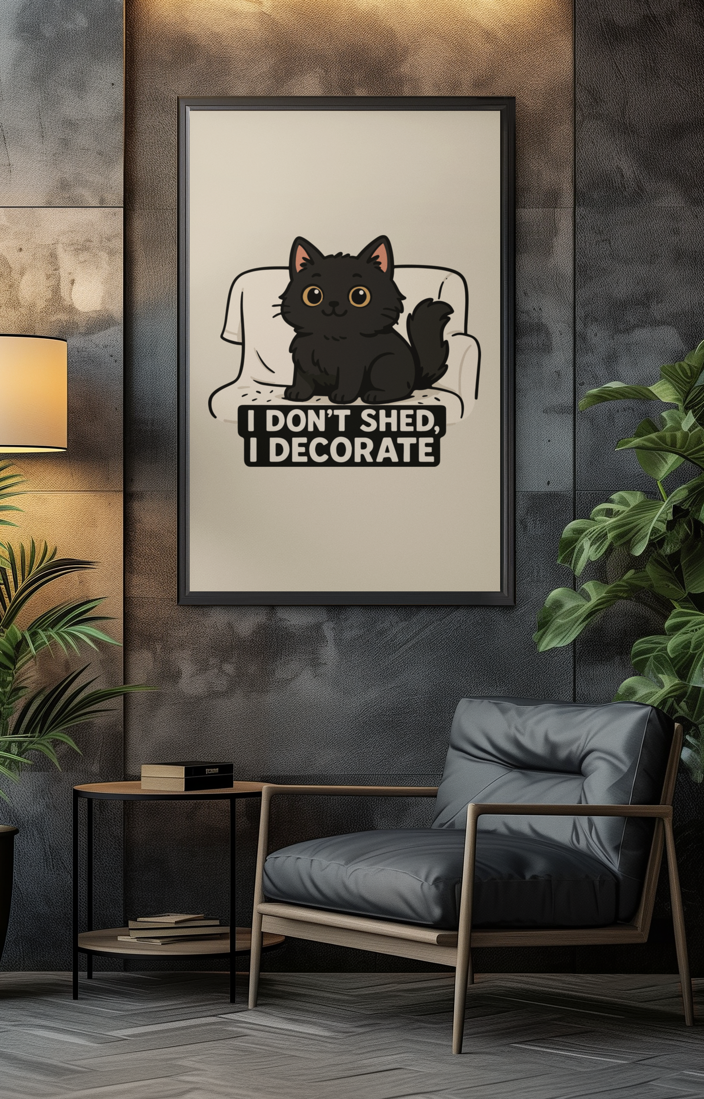 Funny Cat Memes: Cute Cat Poster - "I Don't Shed, I Decorate" - Matte Vertical Wall Art for Cat Lovers