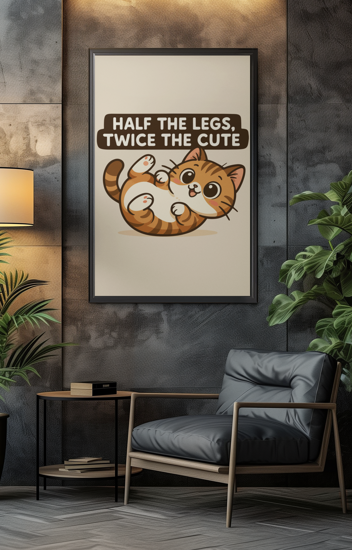 Funny Cat Memes: Cute Cat Poster - 'Half the Legs, Twice the Cute' - Matte Vertical Wall Art