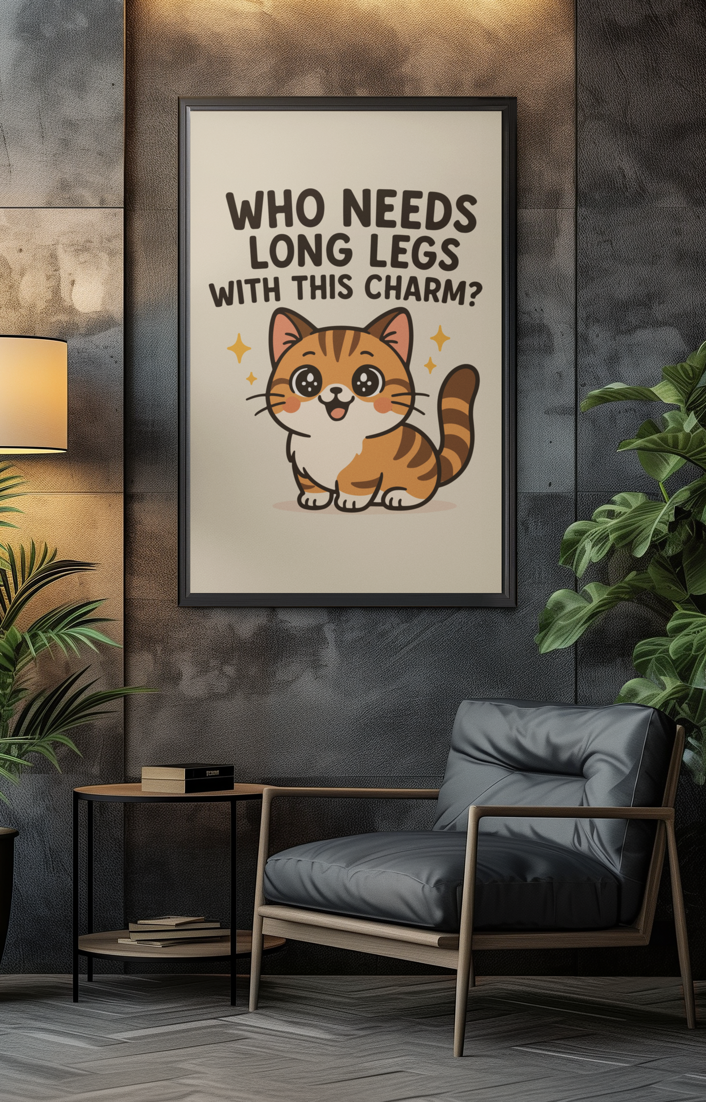 Funny Cat Memes: Cute Cat Wall Poster - 'Who Needs Long Legs With This Charm?' Decor