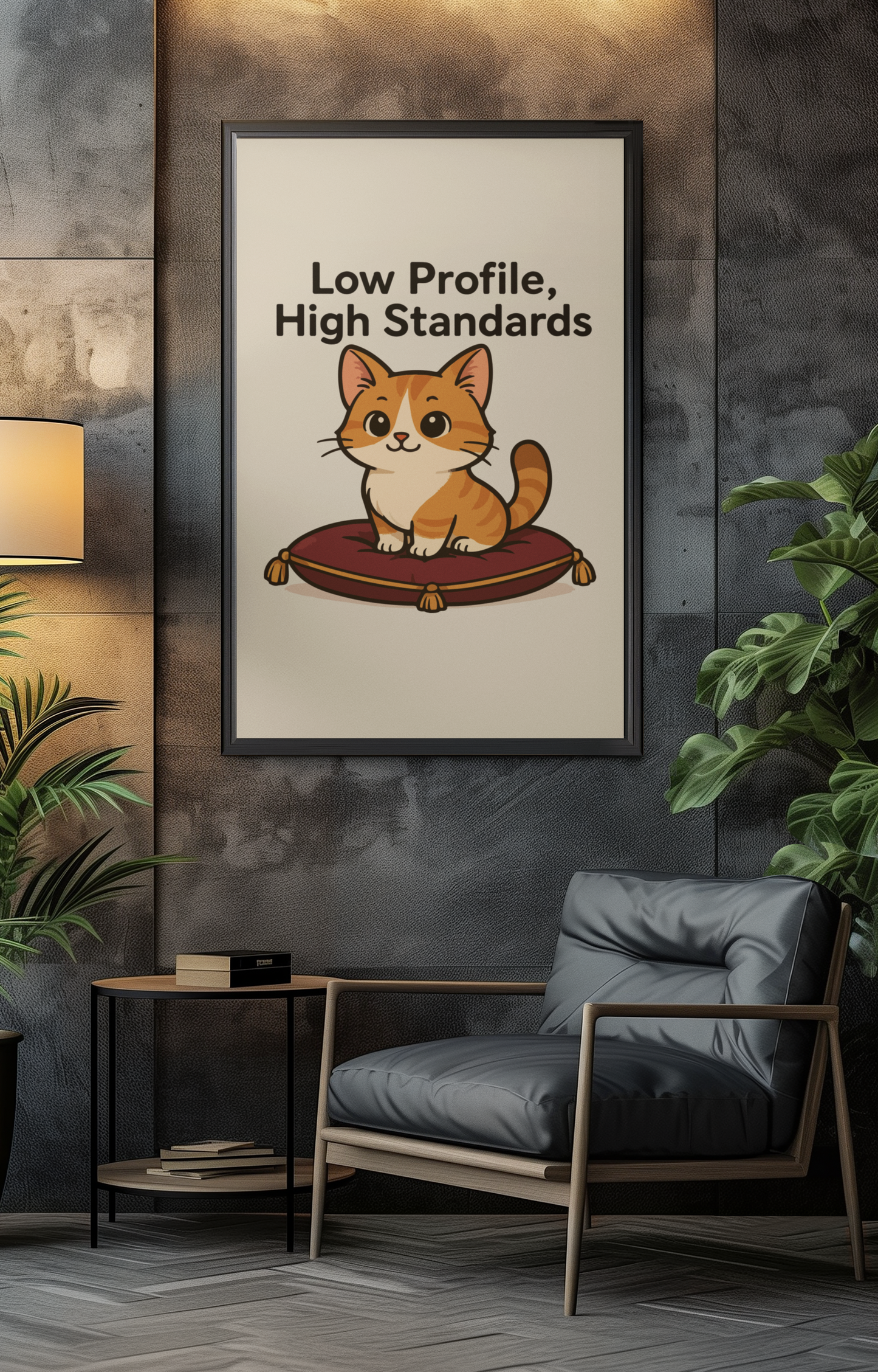 Funny Cat Memes: Cat-Themed Matte Vertical Poster - 'Low Profile, High Standards'