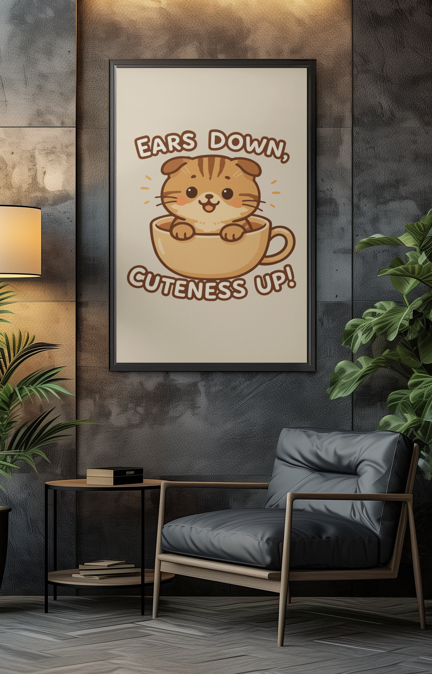 Funny Cat Memes: Cute Cat Poster – 'Ears Down, Cuteness Up!' – Whimsical Home Decor
