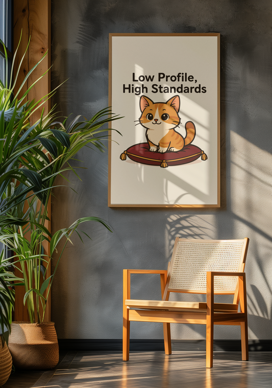 Funny Cat Memes: Cat-Themed Matte Vertical Poster - 'Low Profile, High Standards'